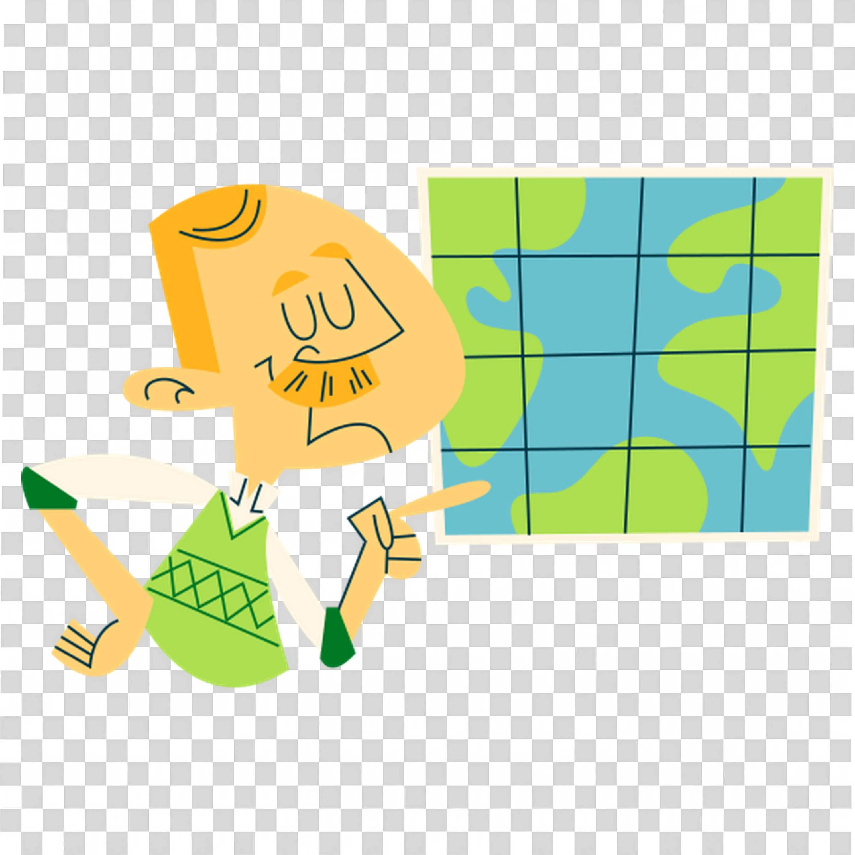 Person Pointing at a Large Board with Geometric Grid Lines