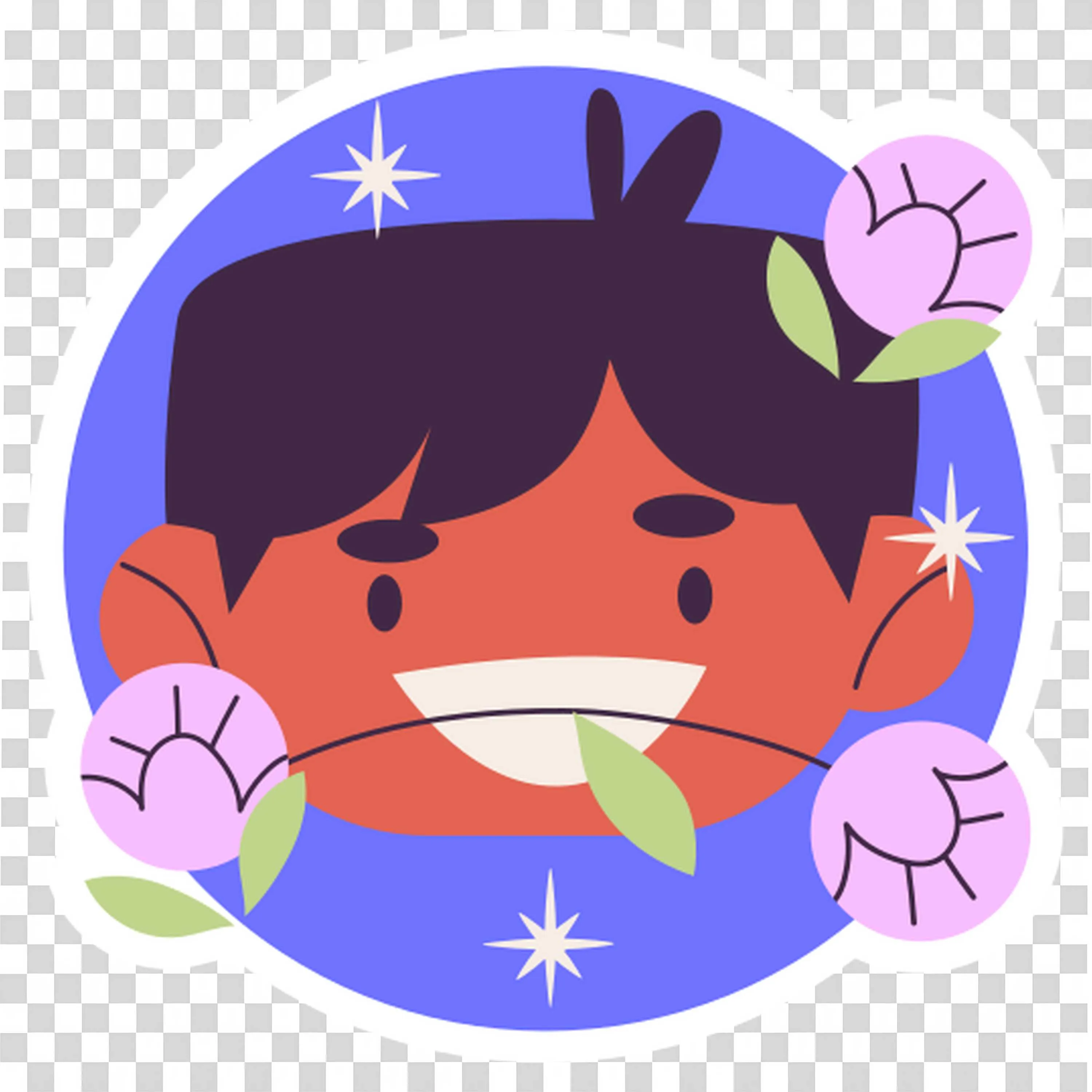 Person Smiling with Flowers and Star Sparkle Details