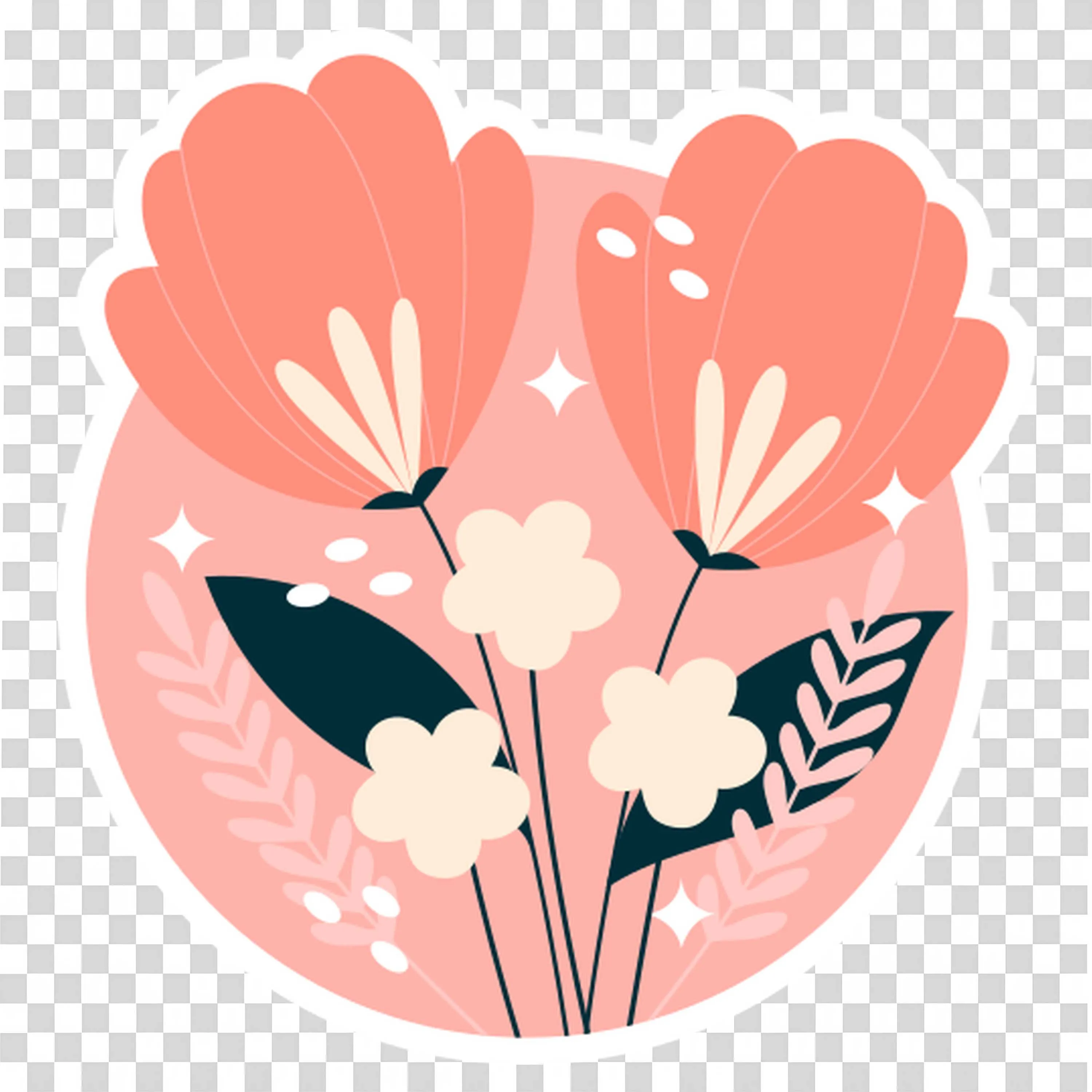 Pink Abstract Flowers with Leaves on Light Background