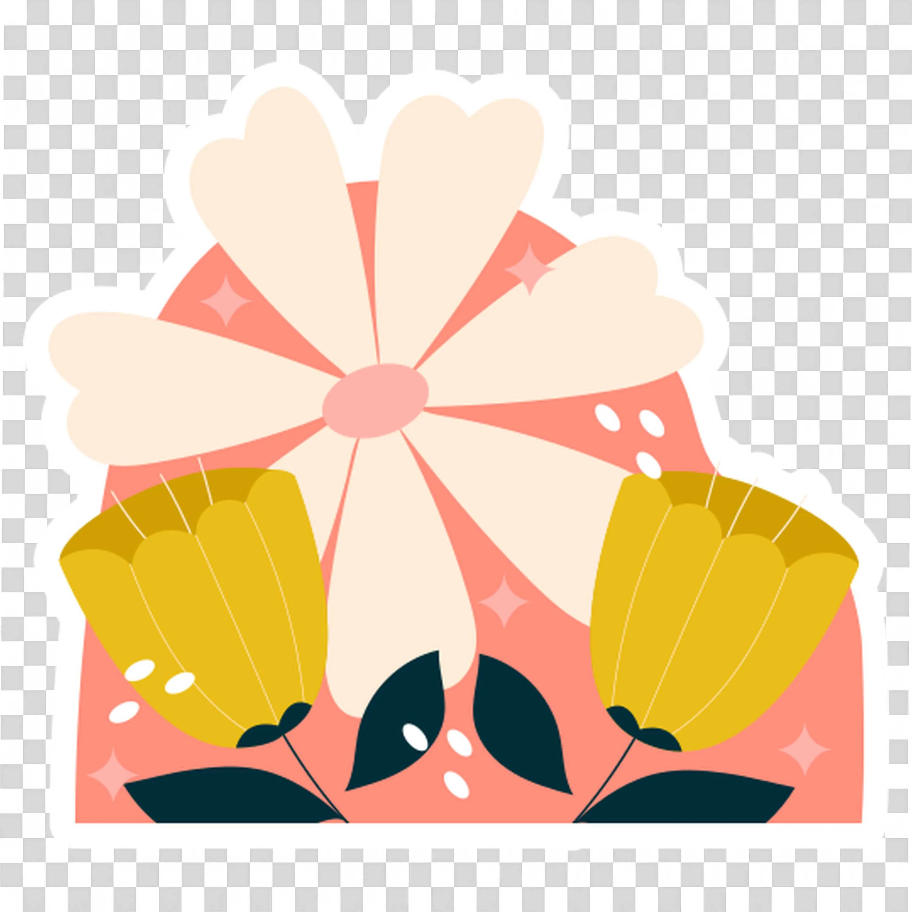 Pink Background with Abstract Fans and Flowers Image