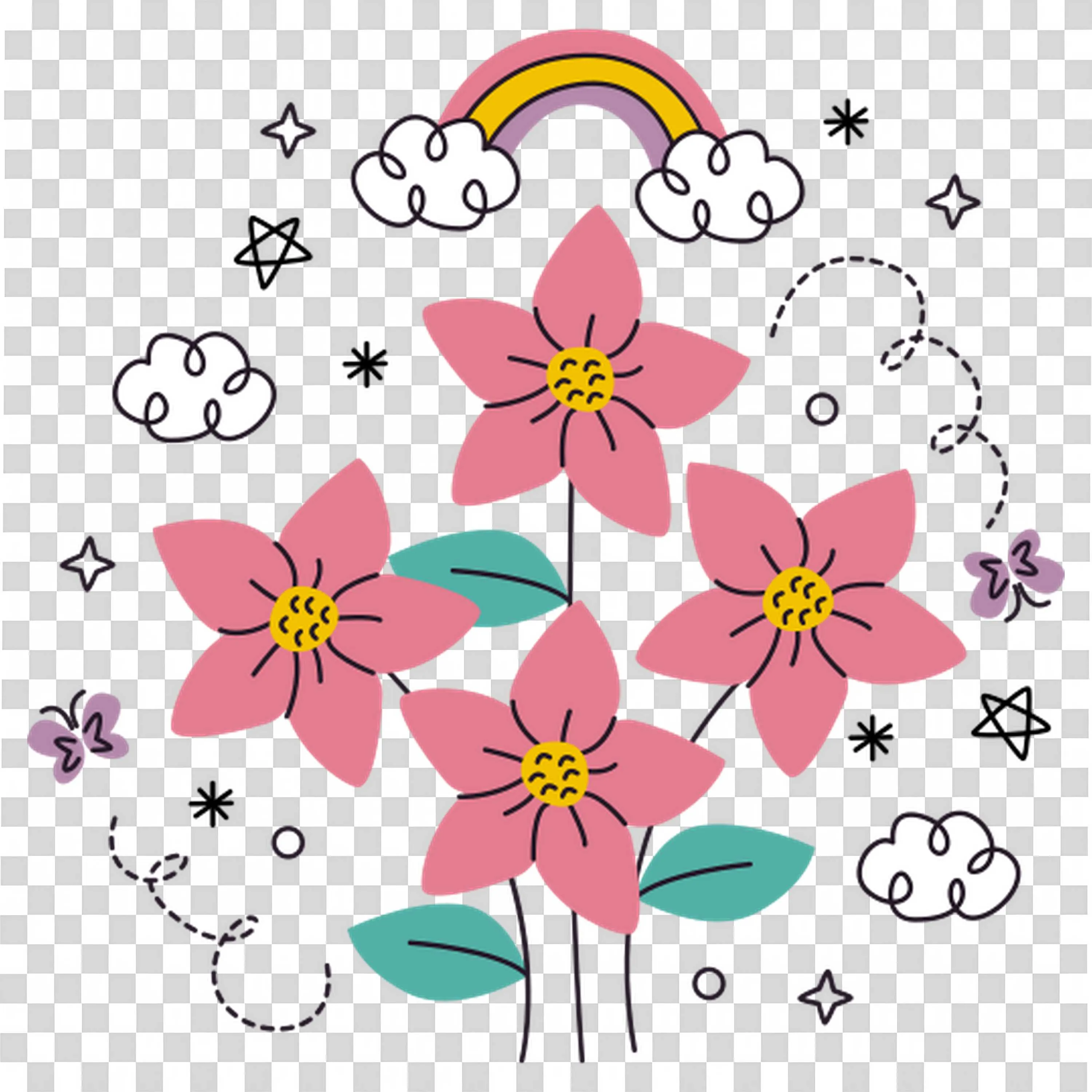 Pink Blossoms and Rainbow Create Peaceful Scene PNGDownload