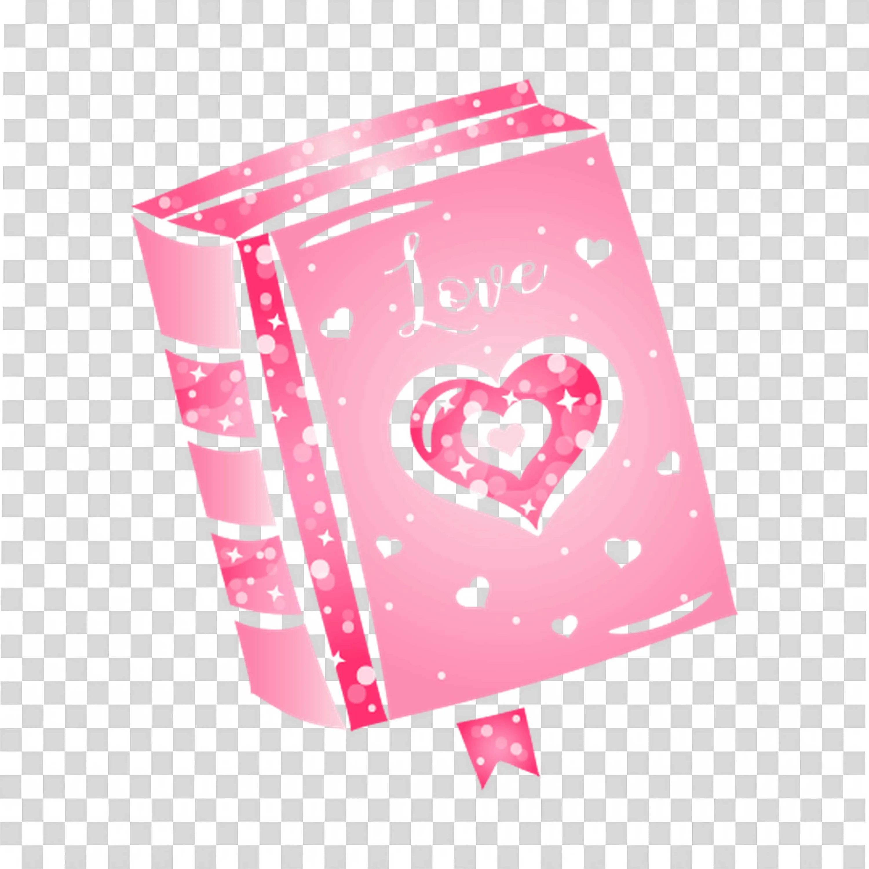 Pink Book with White Heart and Label Sitting Upright On Cover