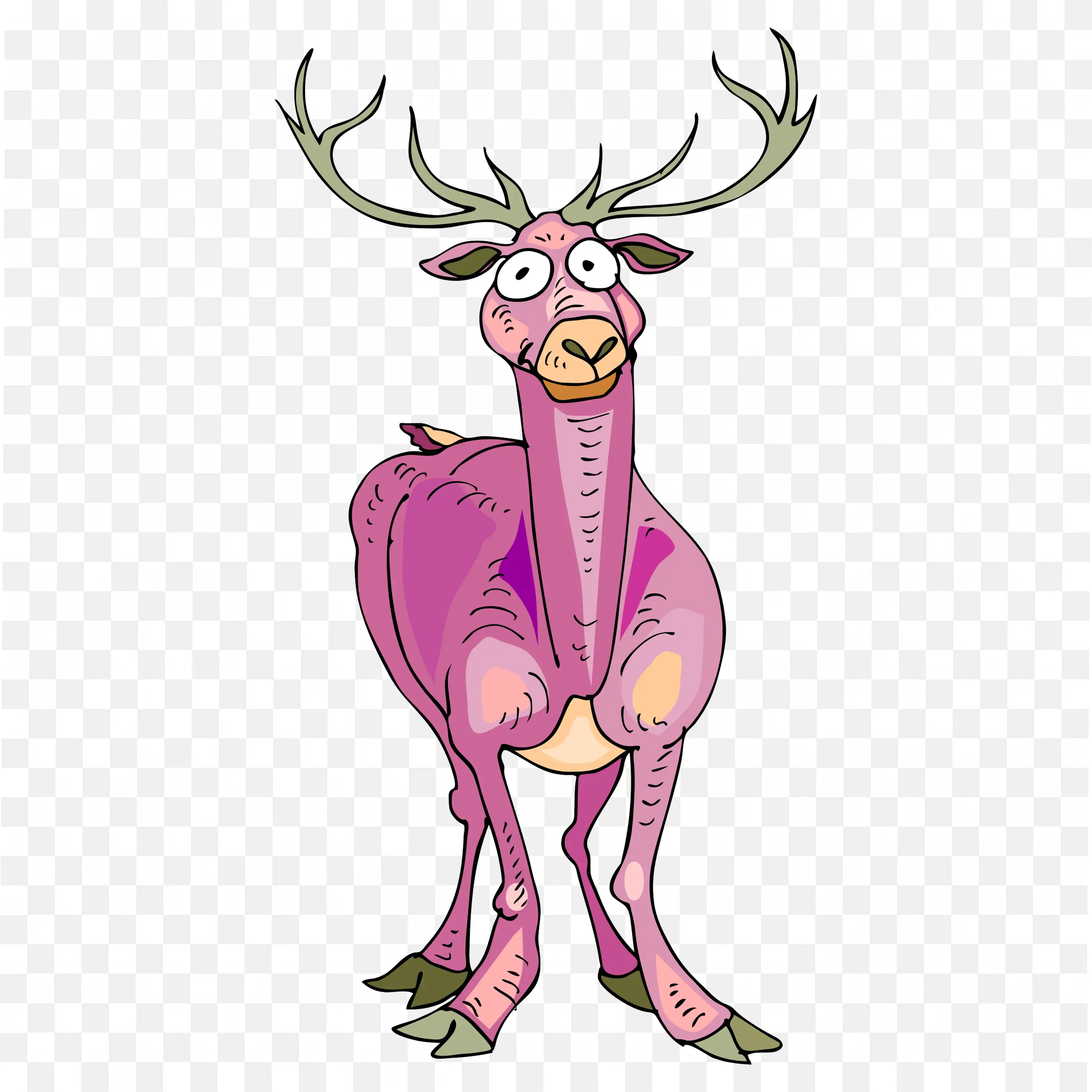 Pink Cartoon Reindeer with Antlers and Hooves PNG Art
