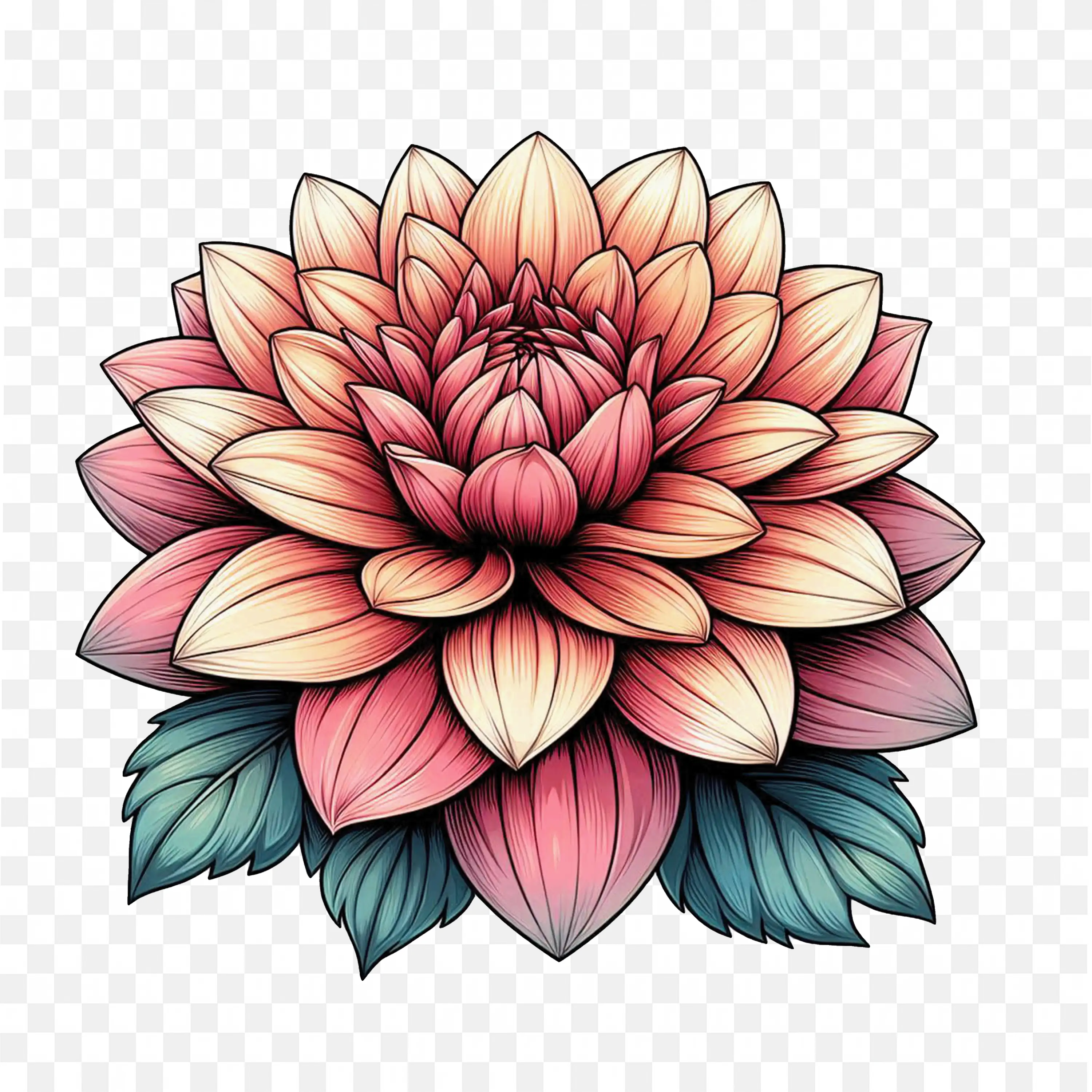 Pink Dahlia Closeup PNG Detailed Flower Botanical Art