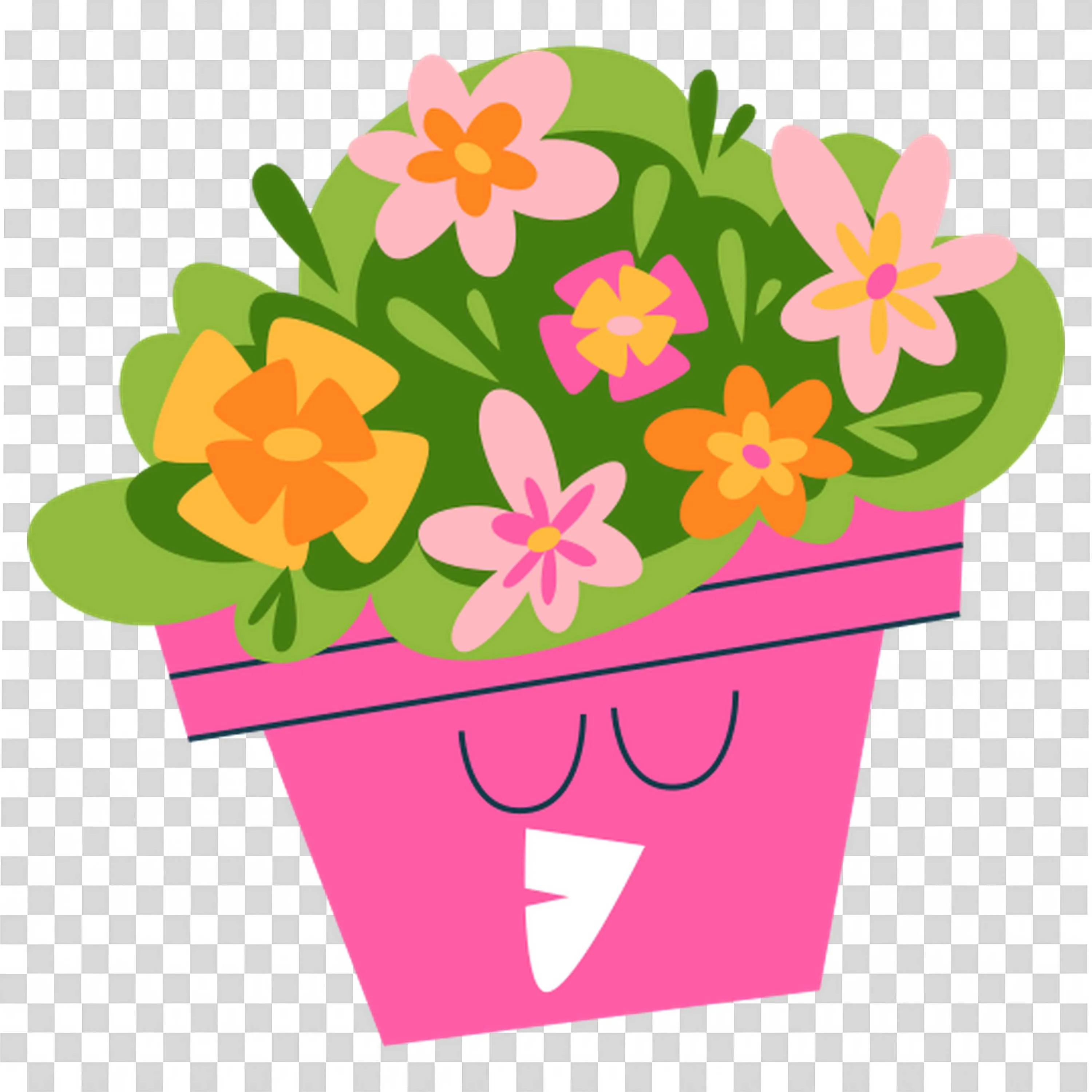 Pink Flower Pot Smiles with Flowers Free Download PNG