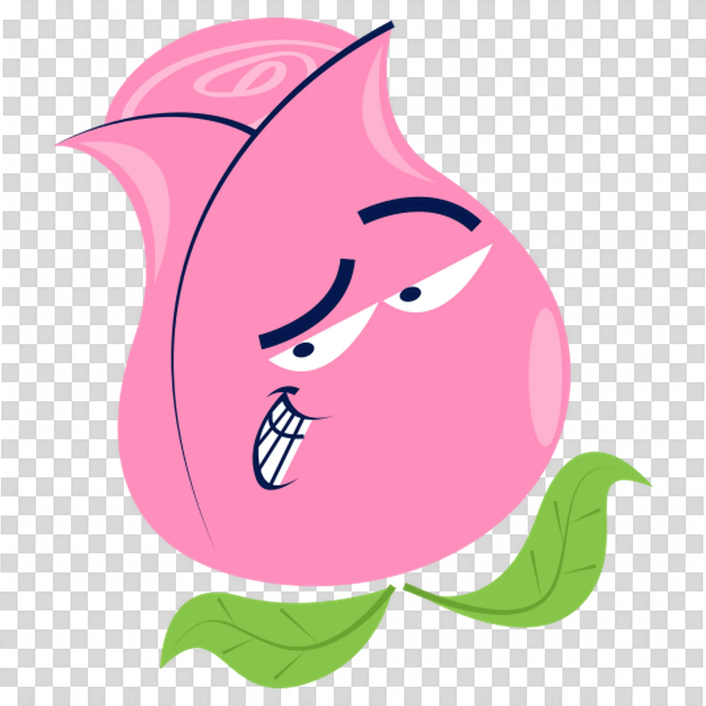 Pink Rose with a Happy Face and Green Curled Leaf PNG