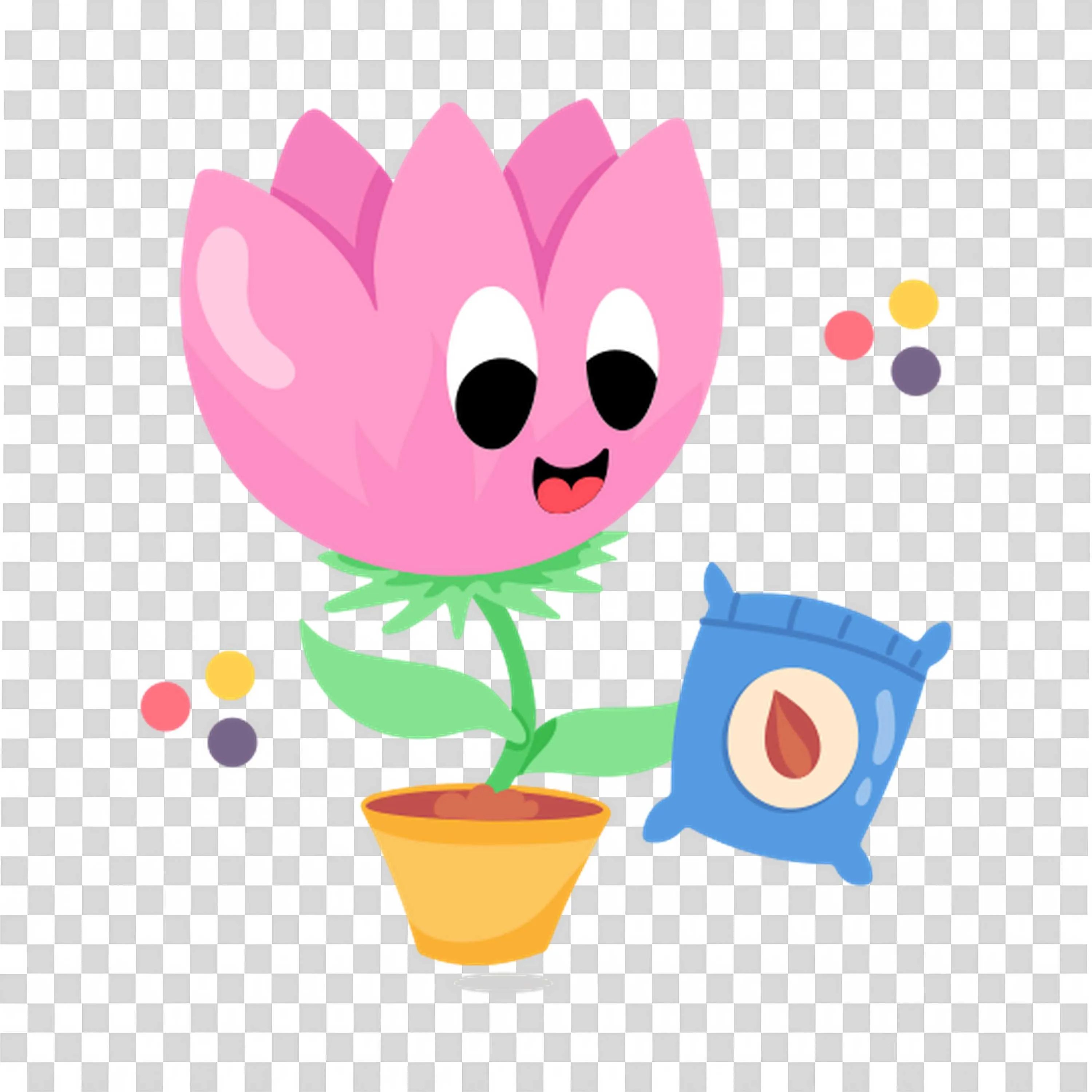 Pink Tulip Flower with Cute Eyes Watering Plant Free PNG