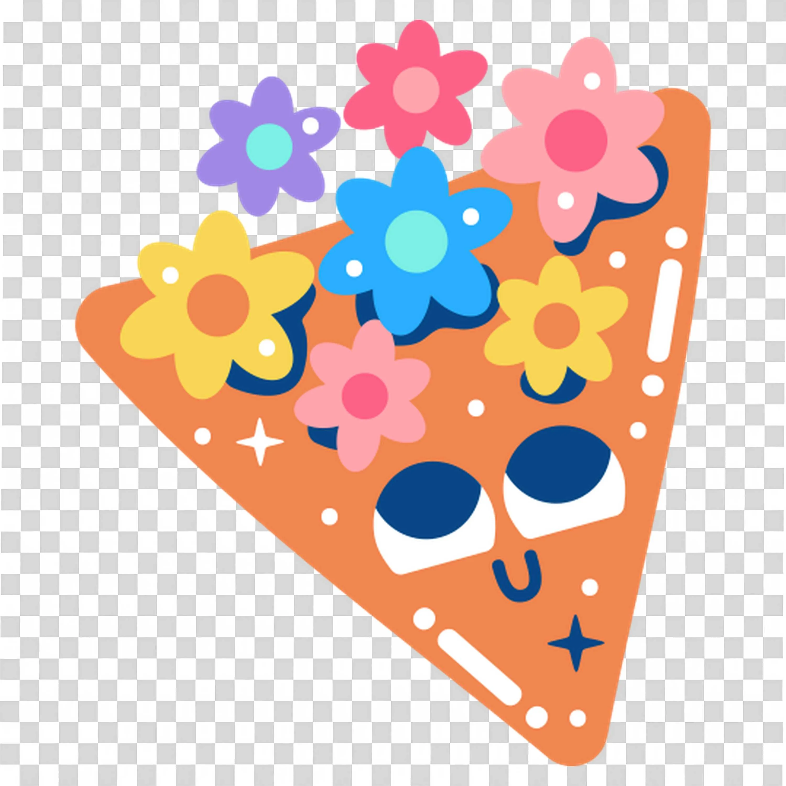 Pizza Slice Decorated with Cute Colorful Flowers PNG