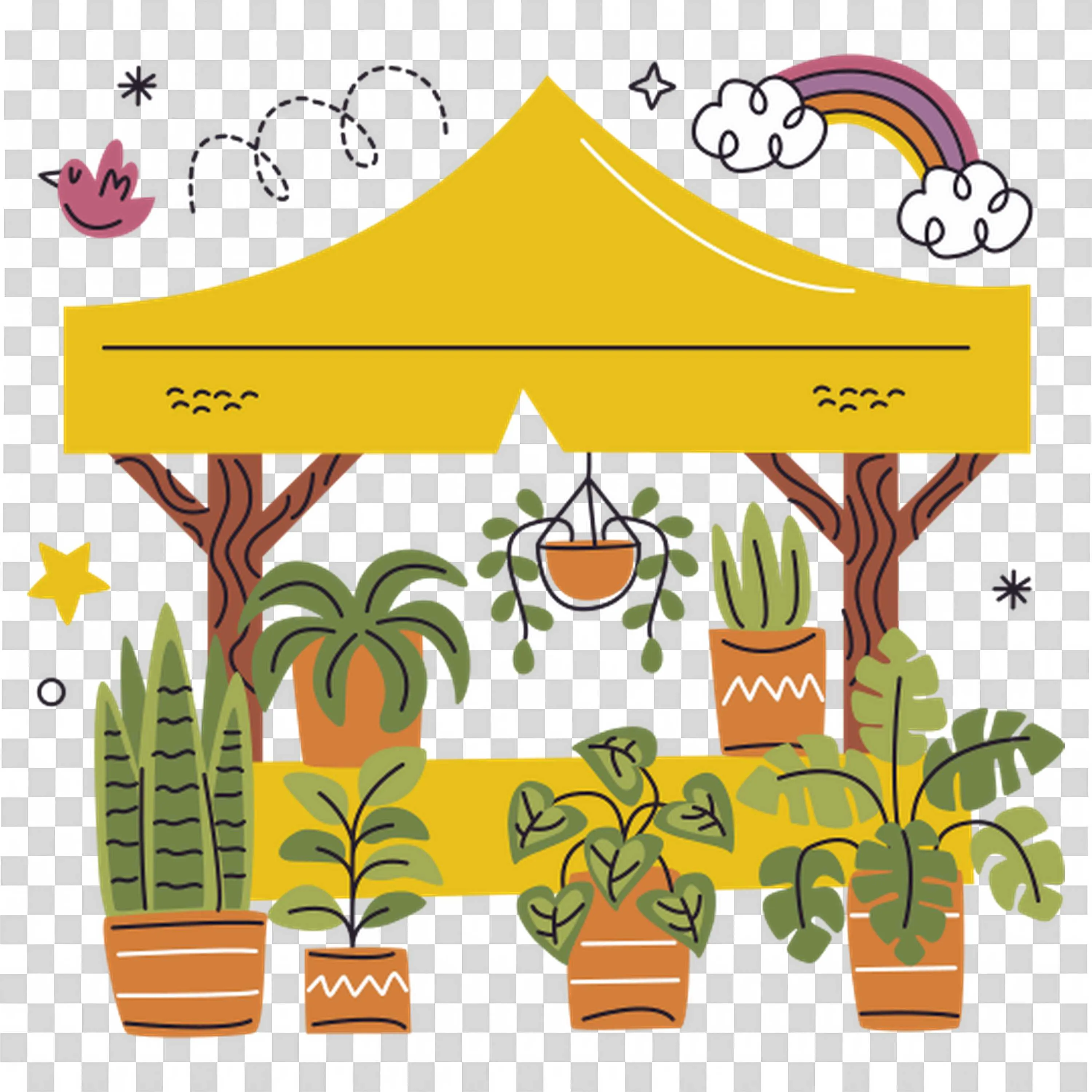 Plant Stand with Various Potted Green Plants Free PNG