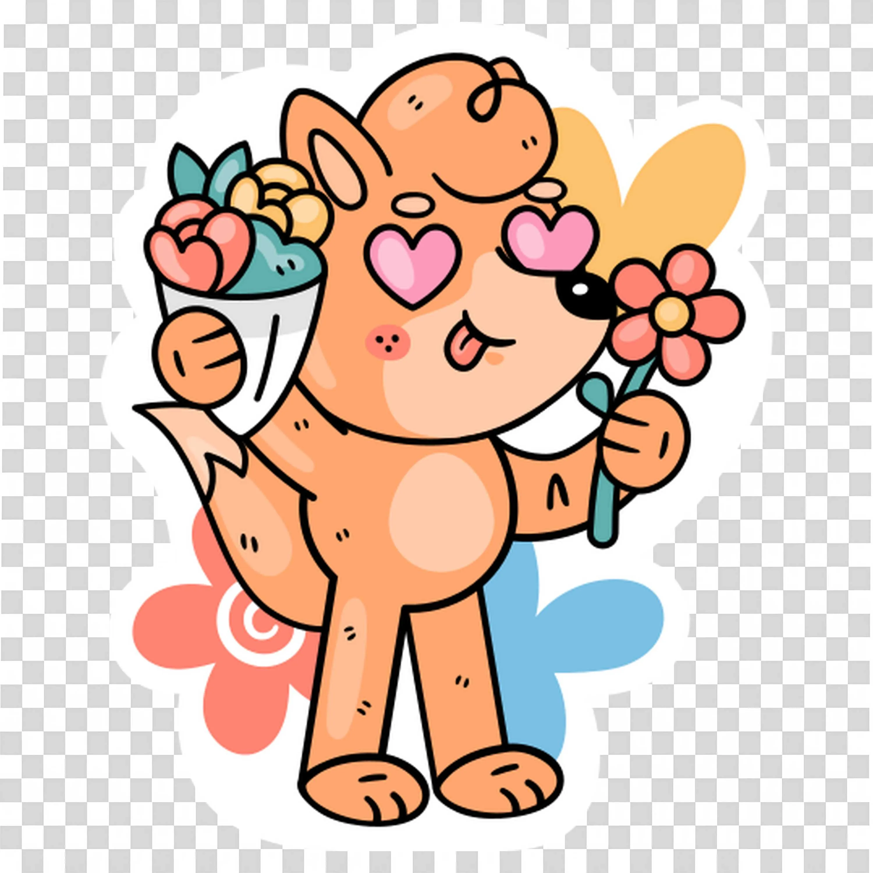 Playful Bear Dancing and Holding Fresh Flowers PNGDownloads
