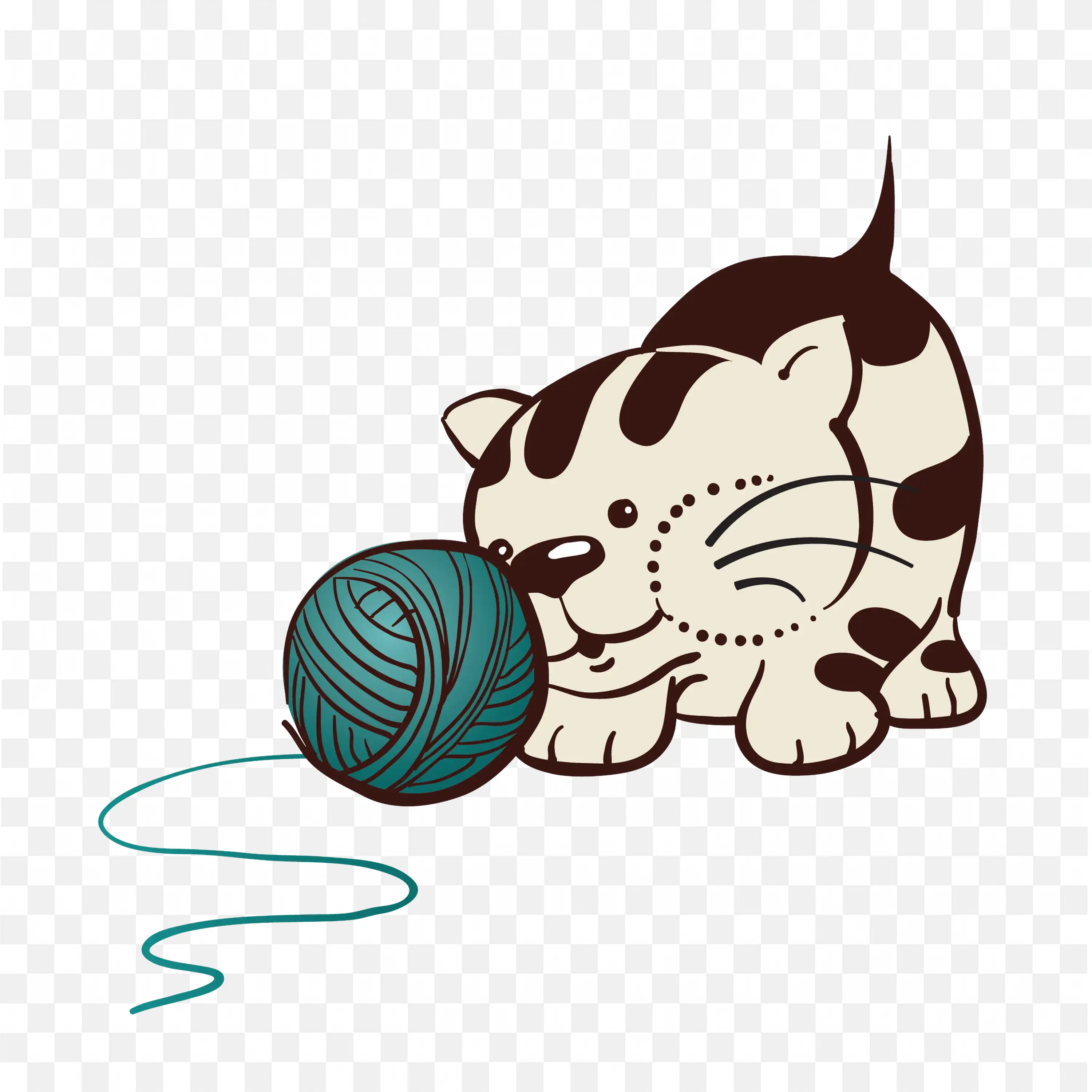 Playful Cartoon Cat with Yarn Cute Stylized Kitty Art