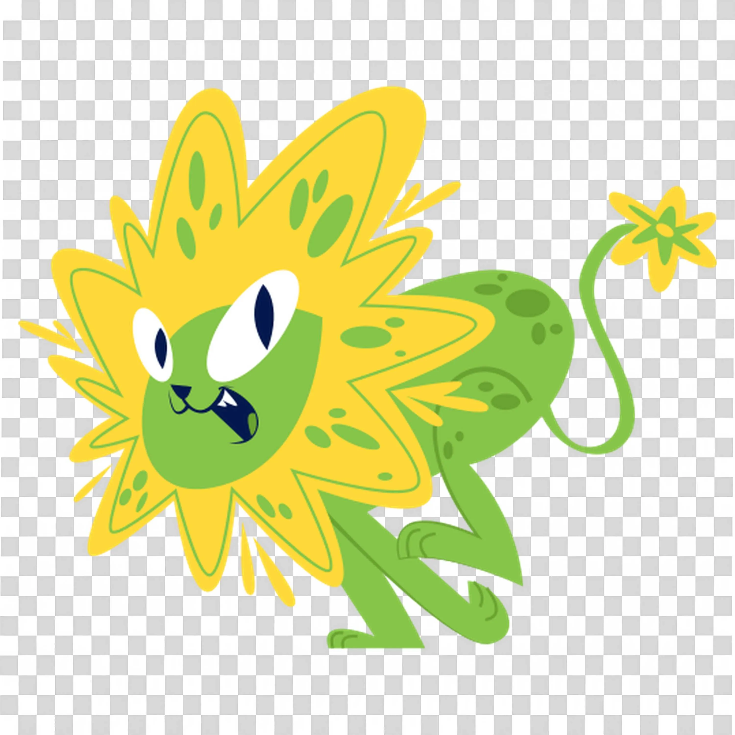 Playful Green Cat Made Entirely Out Of Yellow Petals