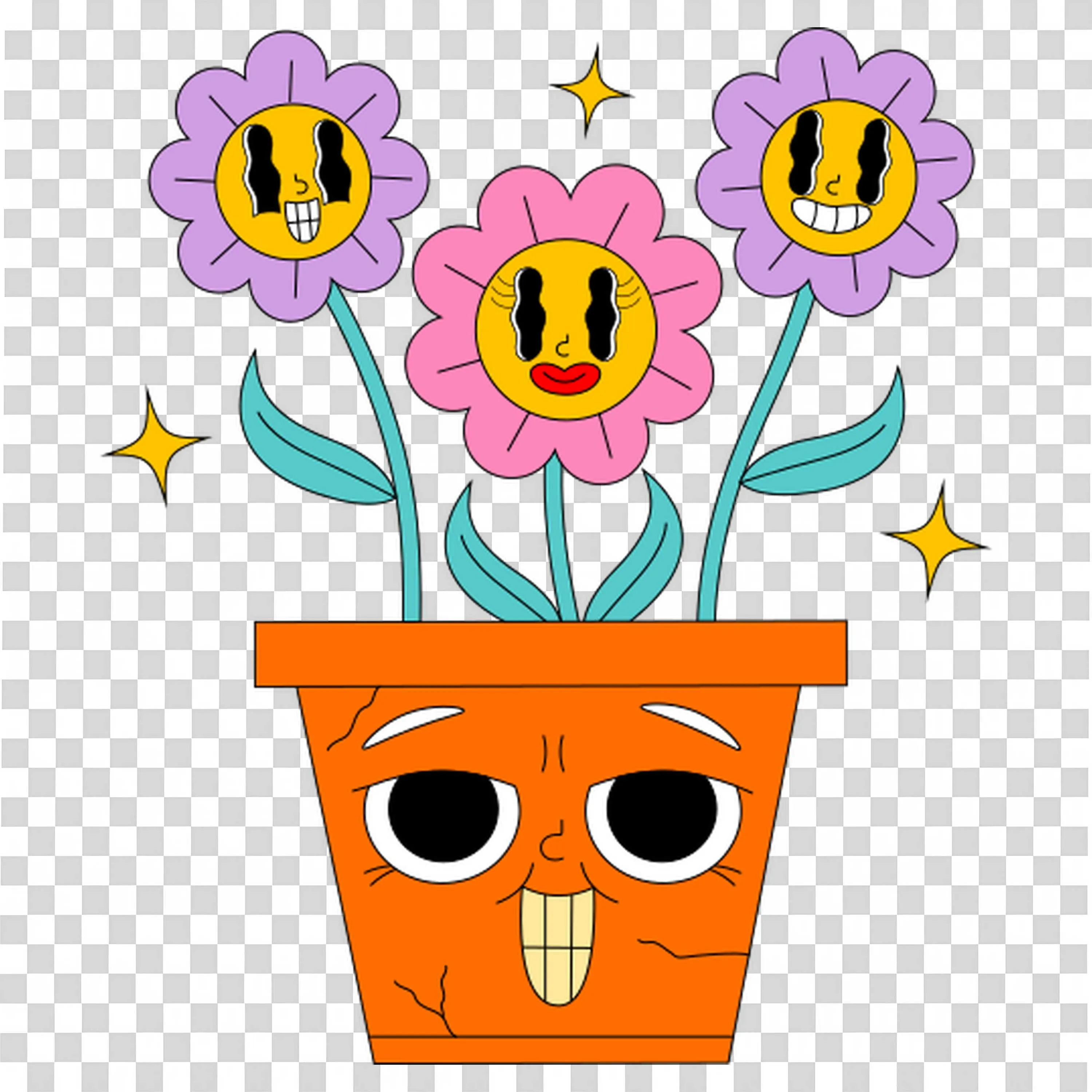 Potted Flowers with Faces Add Cheerful Energy Free PNG