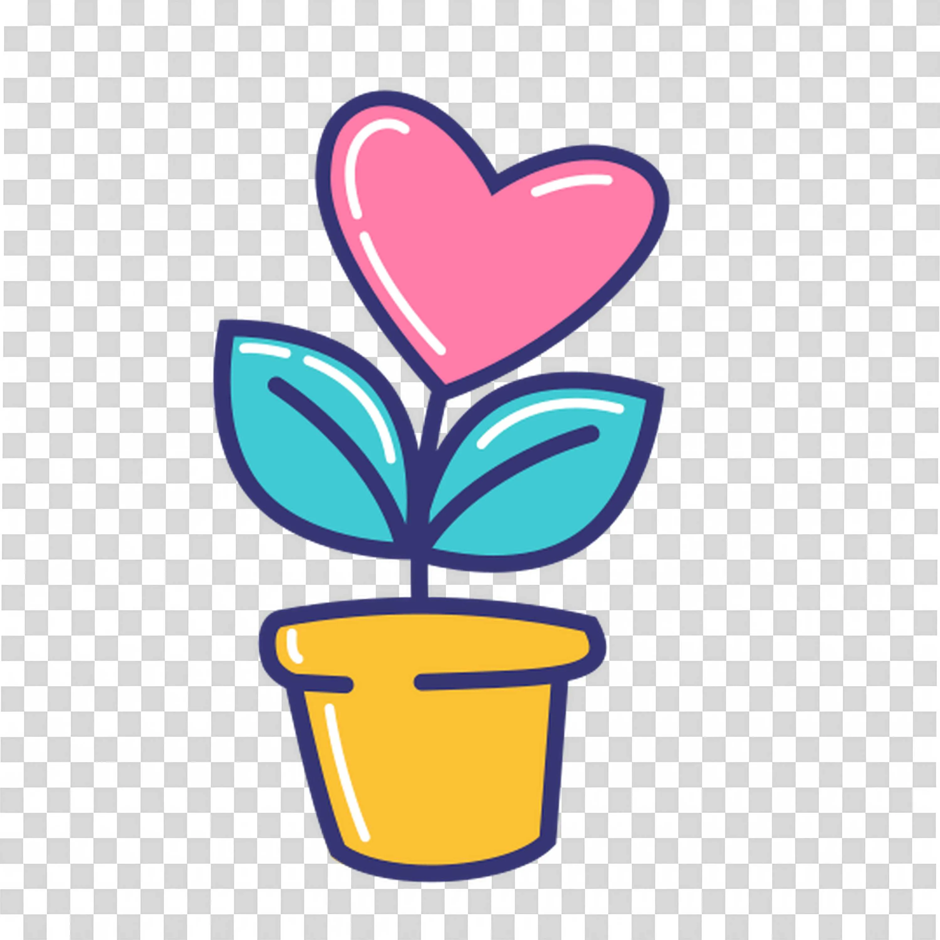 Potted Plant with Heart Shaped Pink Flower and Green Leaves