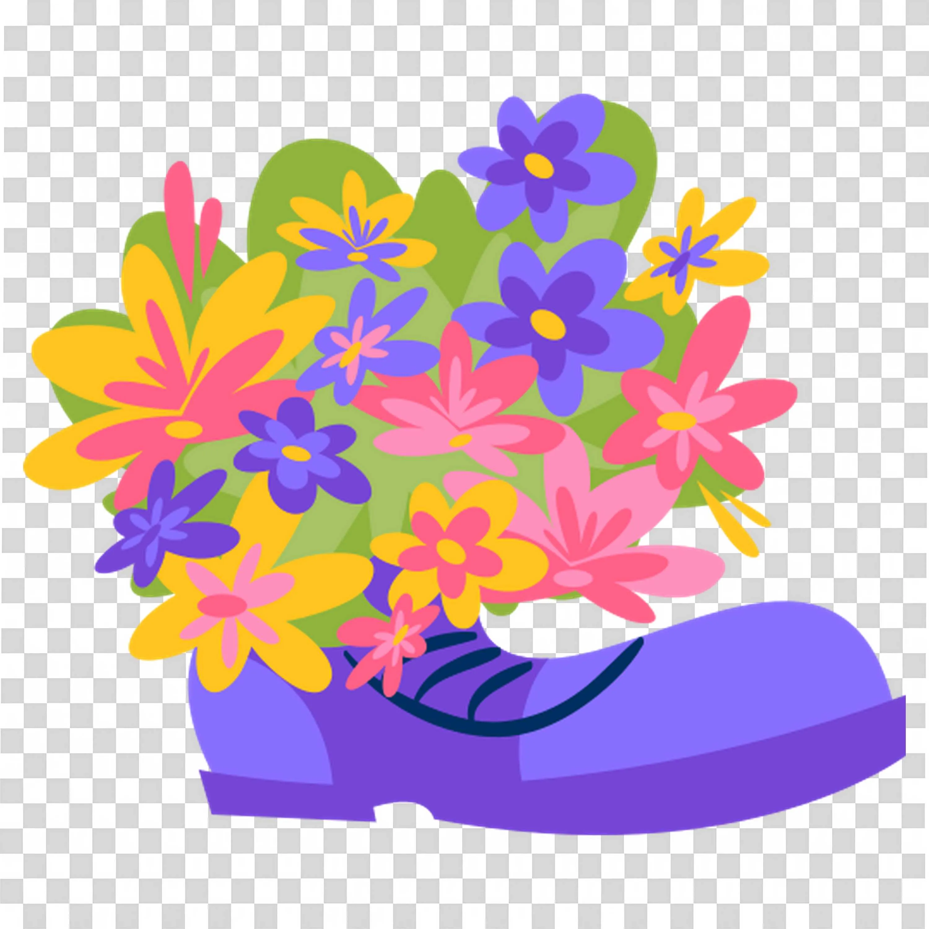 Purple Boot Filled with Colorful Wild Spring Flowers