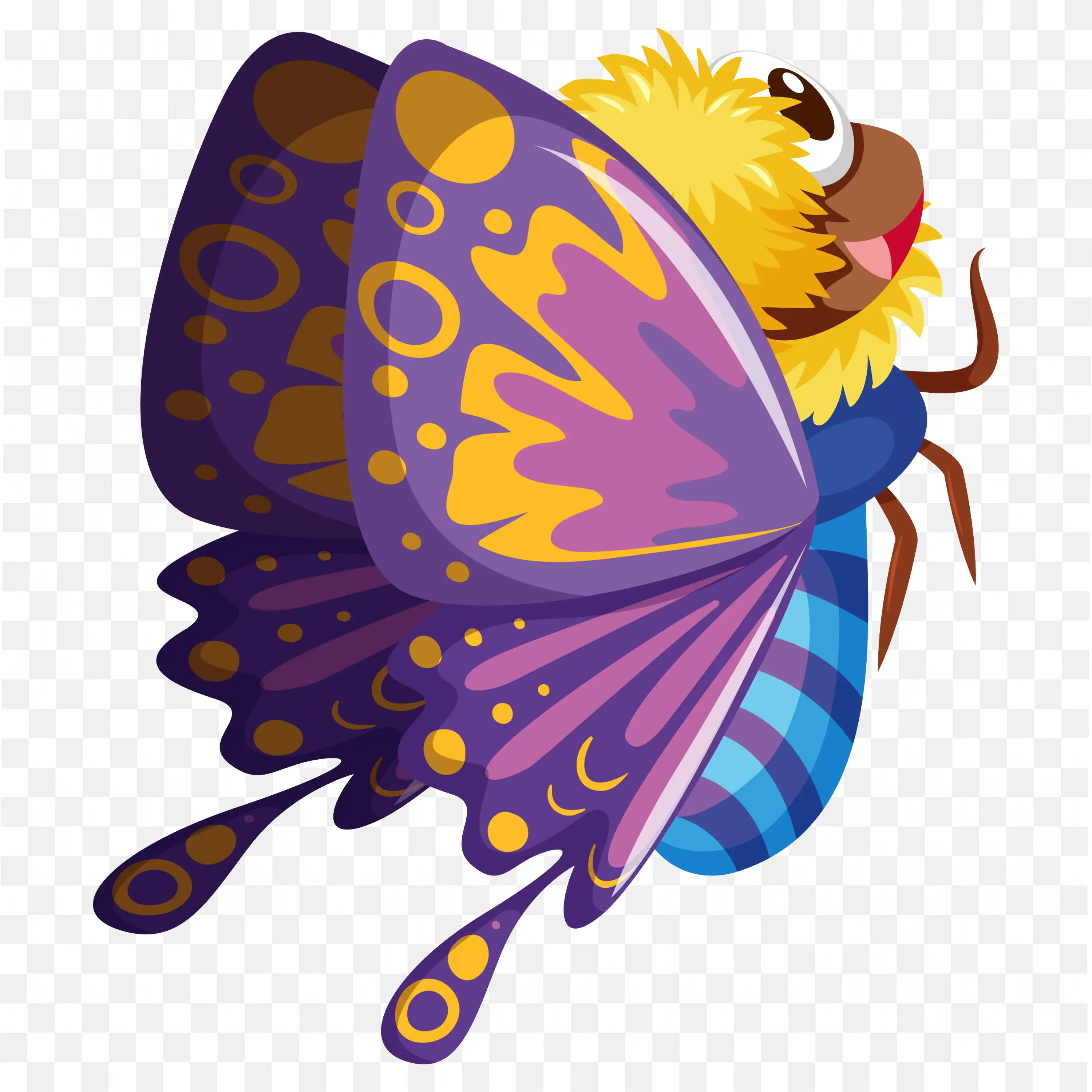 Purple Butterfly with Yellow Accents Flying PNG Art