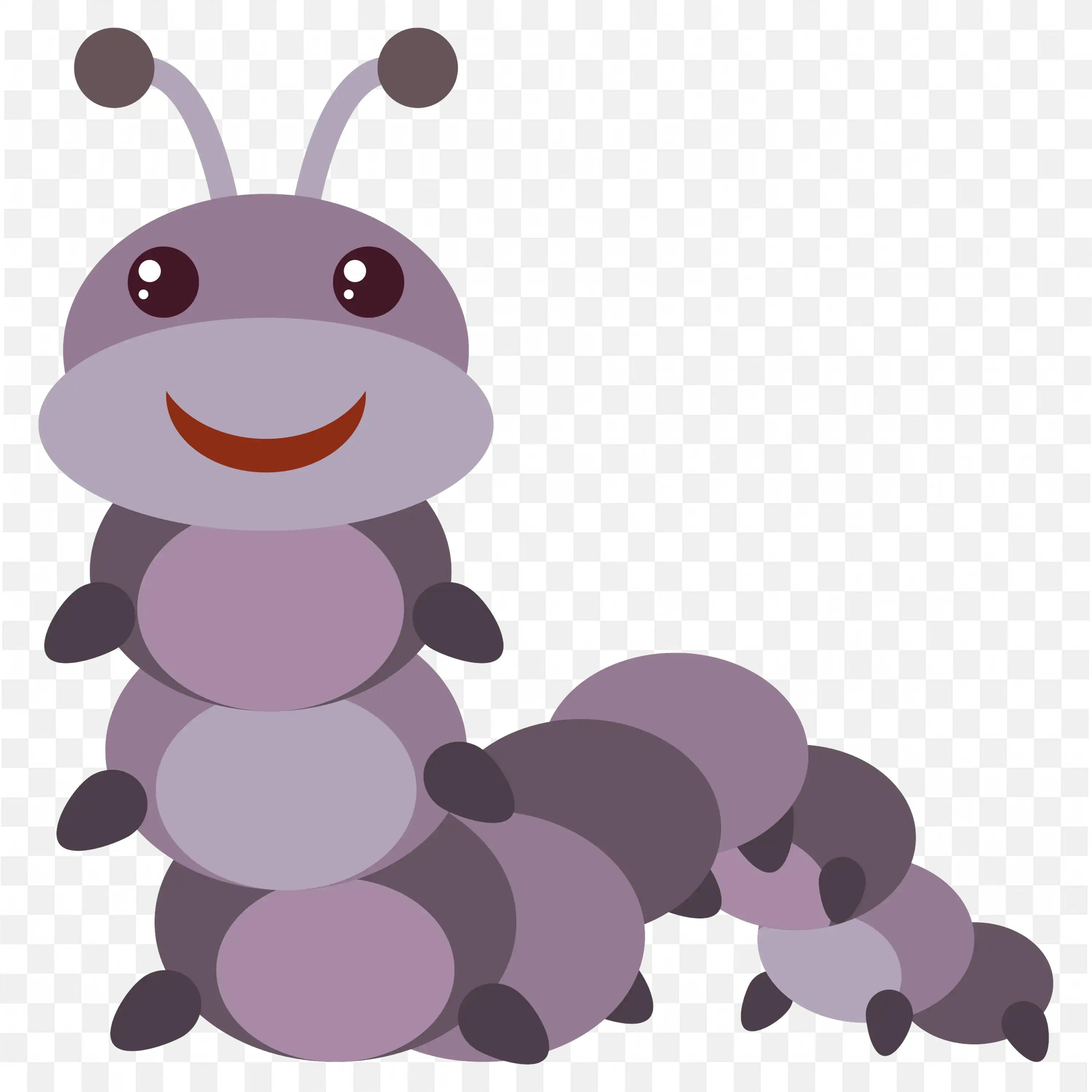 Purple Cartoon Caterpillar Smiling Bug Character PNG Art