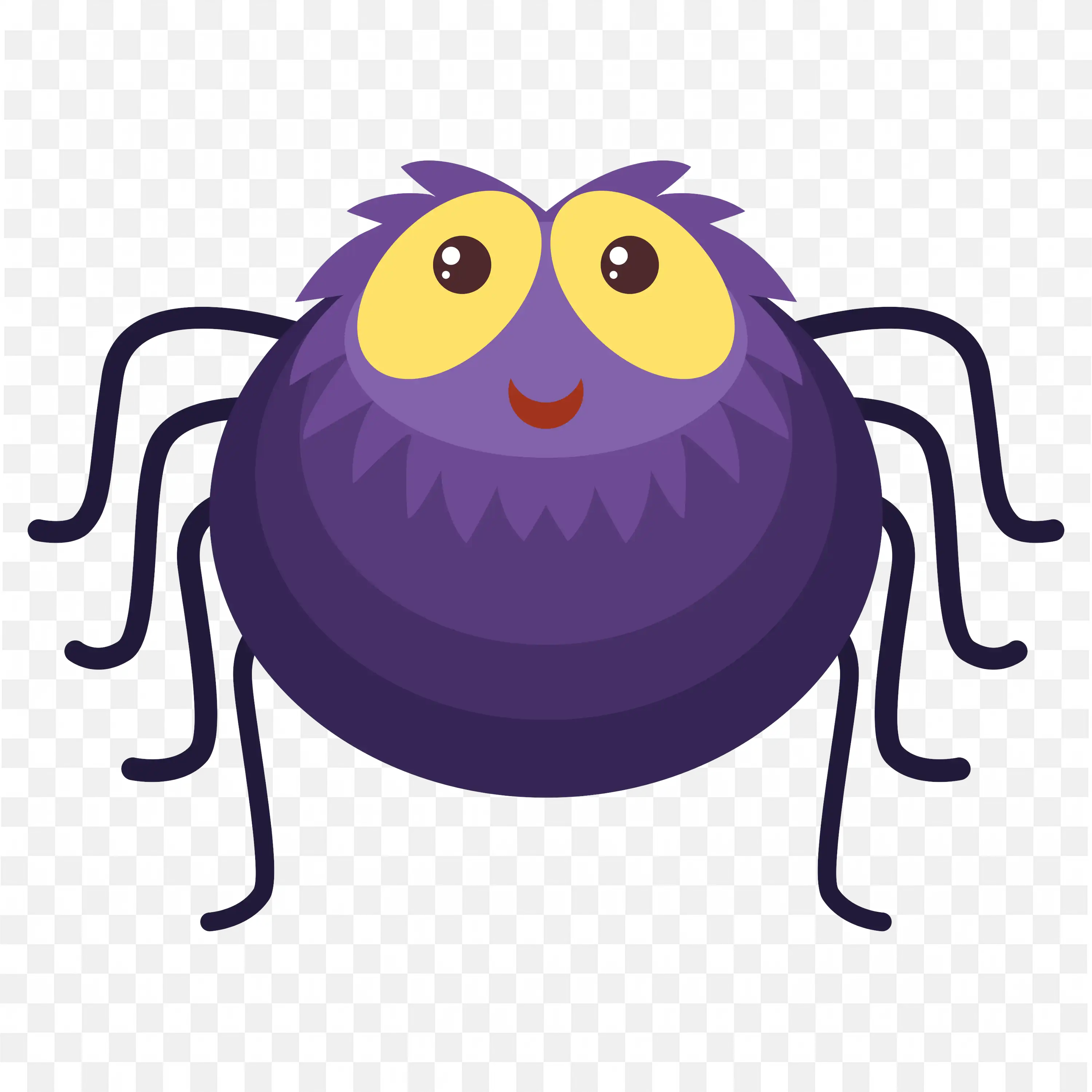 Purple Cartoon Spider with Yellow Eyes PNG Drawing