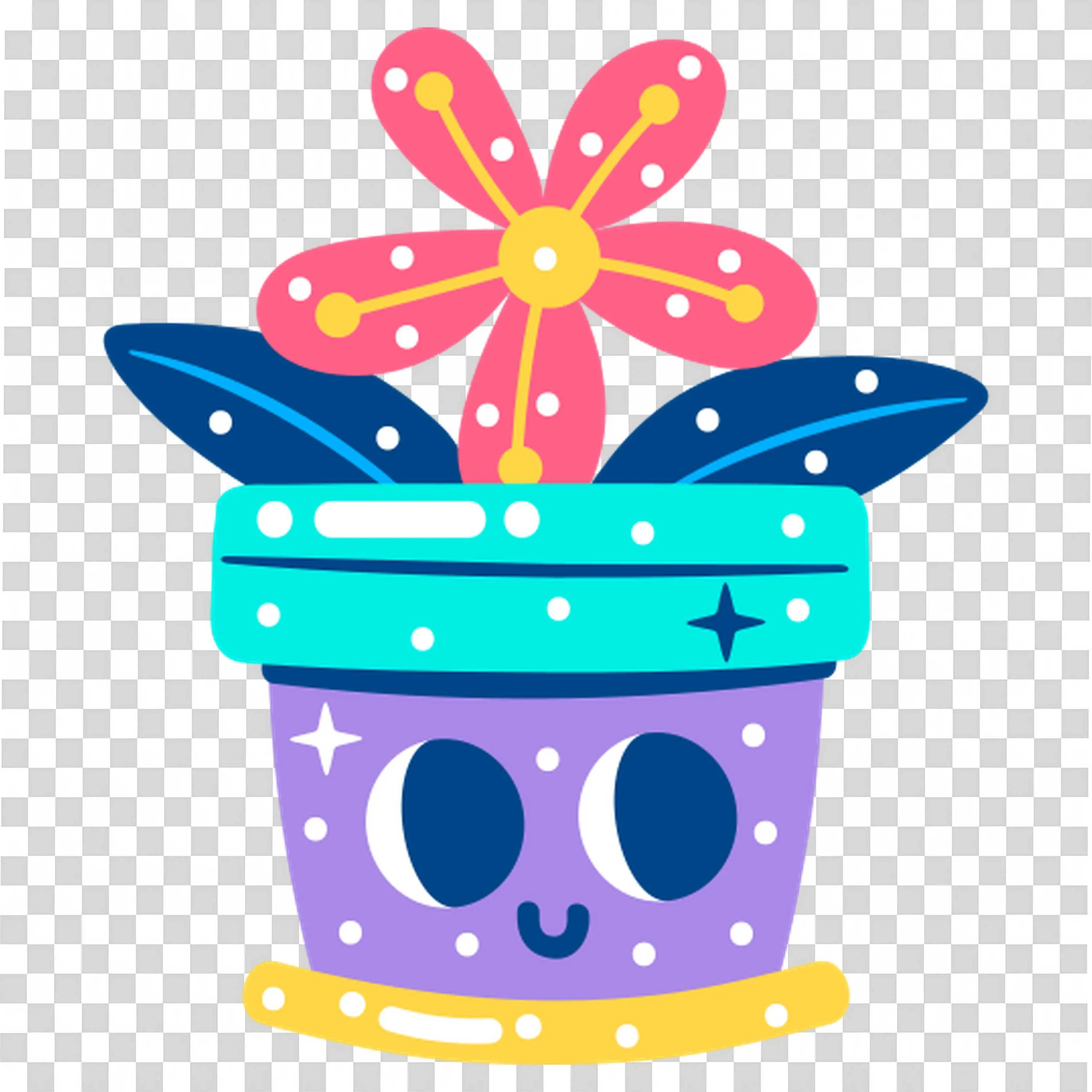 Purple Flower Pot with Bright Pink Flower and Sparkling