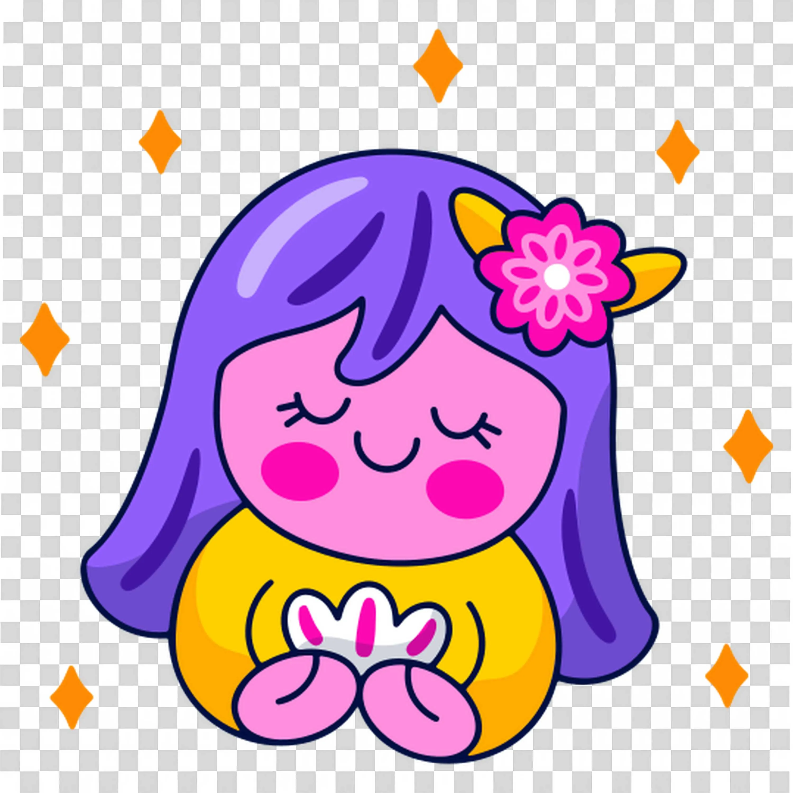 Purple Haired Girl with a Flower in Her Hair and Eyes Closed