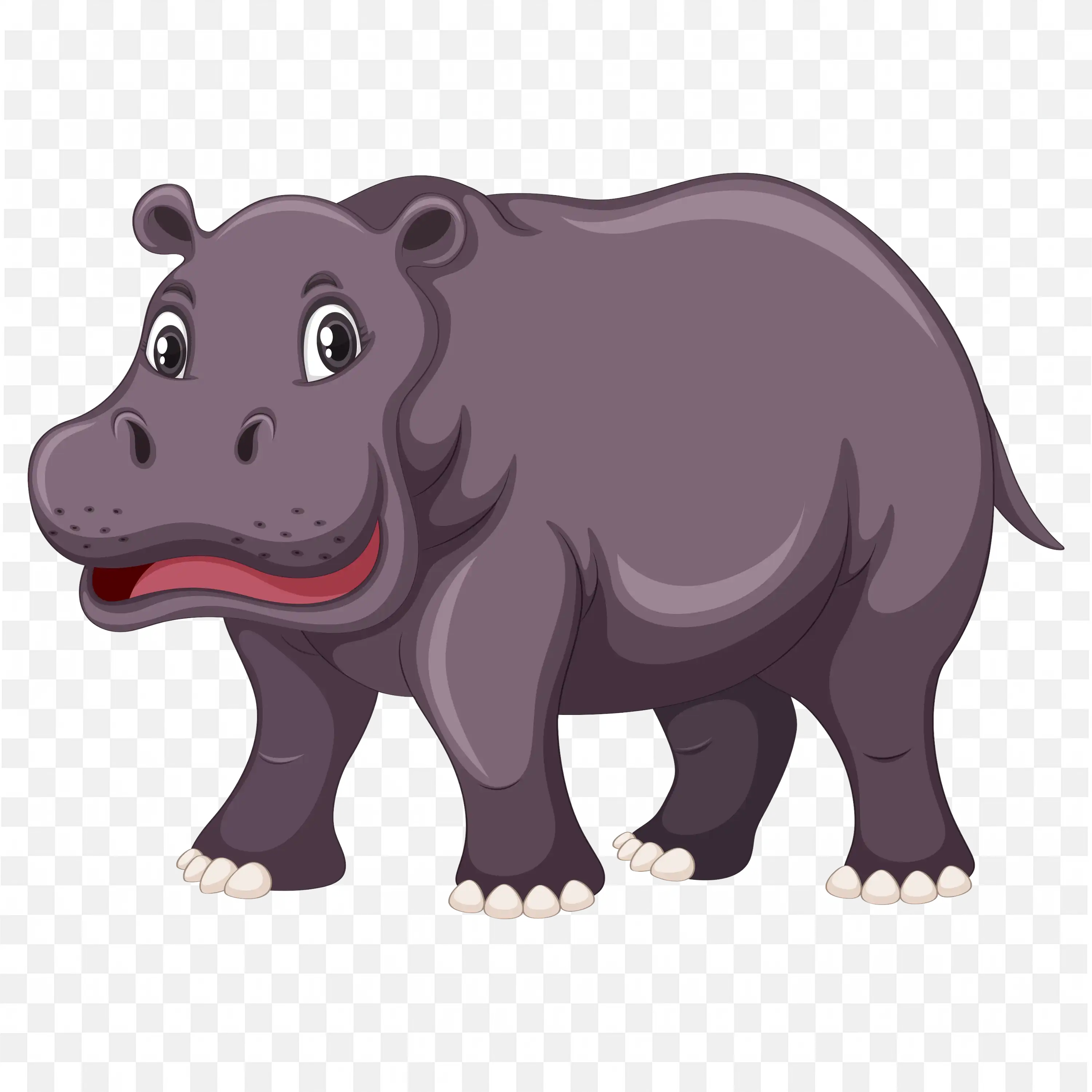 Purple Hippopotamus Standing Cute Cartoon Animal PNG Art