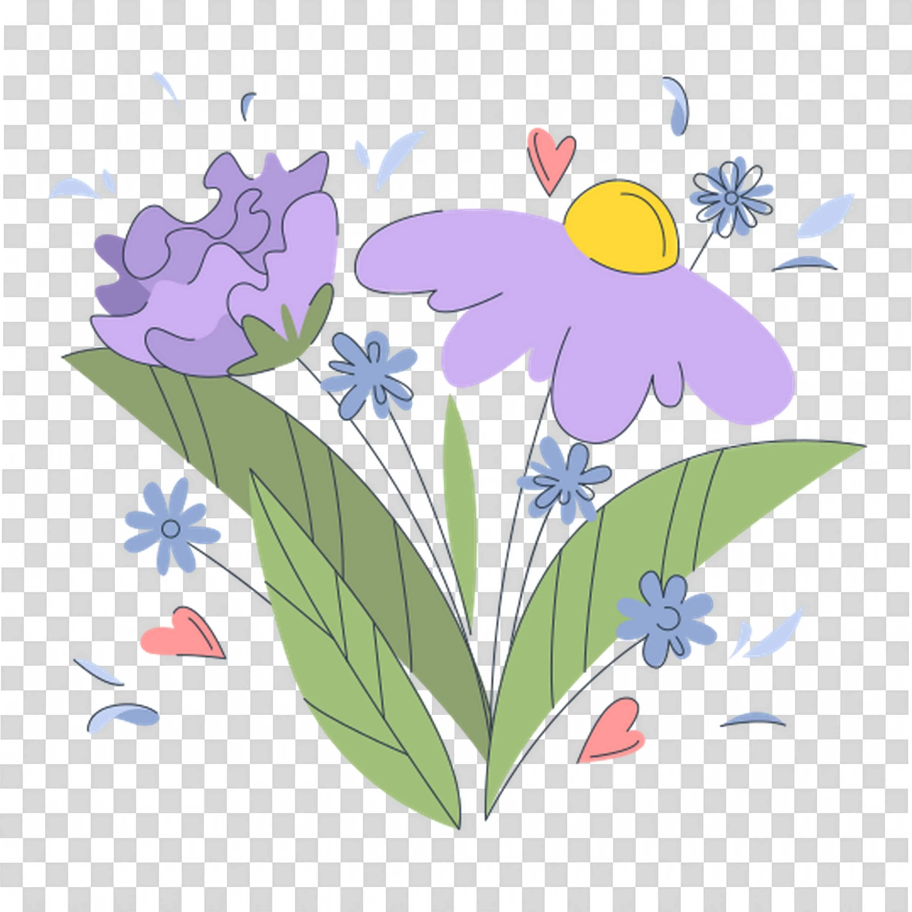 Purple Irises Blooming in Soft Springtime Breeze PNG
