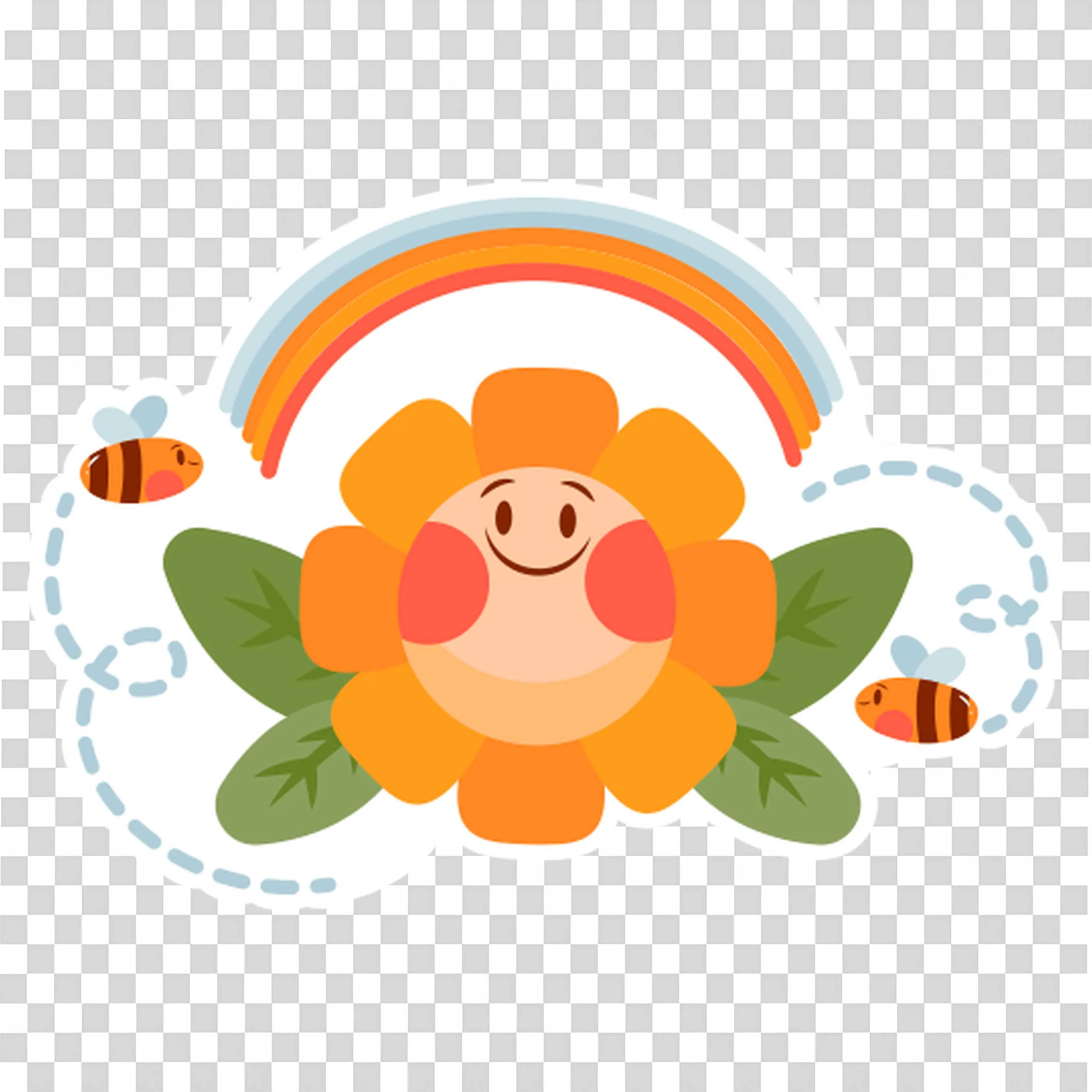 Rainbow and Flower with Bees Flying Around It PNGImage