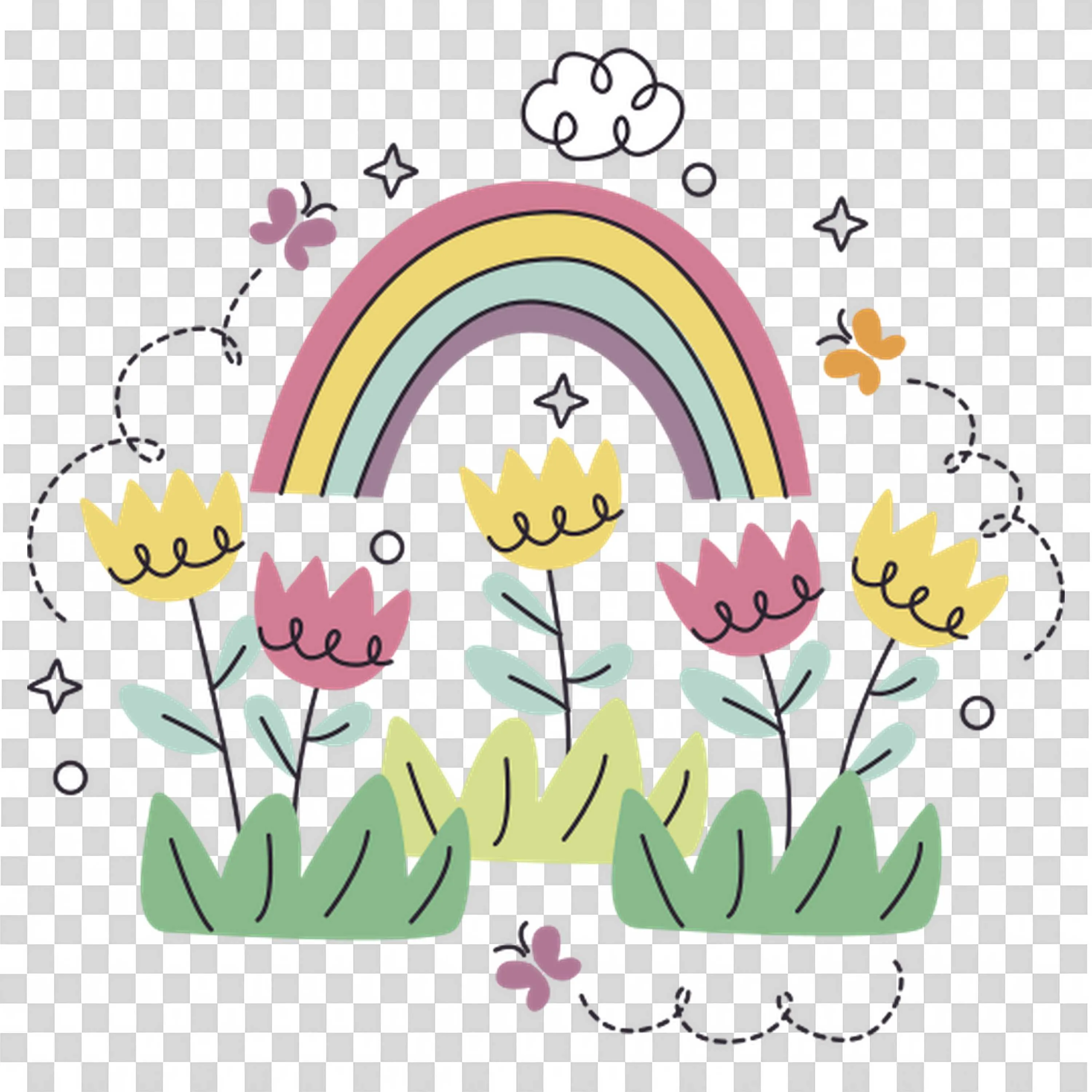 Rainbow and Tulips Welcome New Day Free PNGDownload