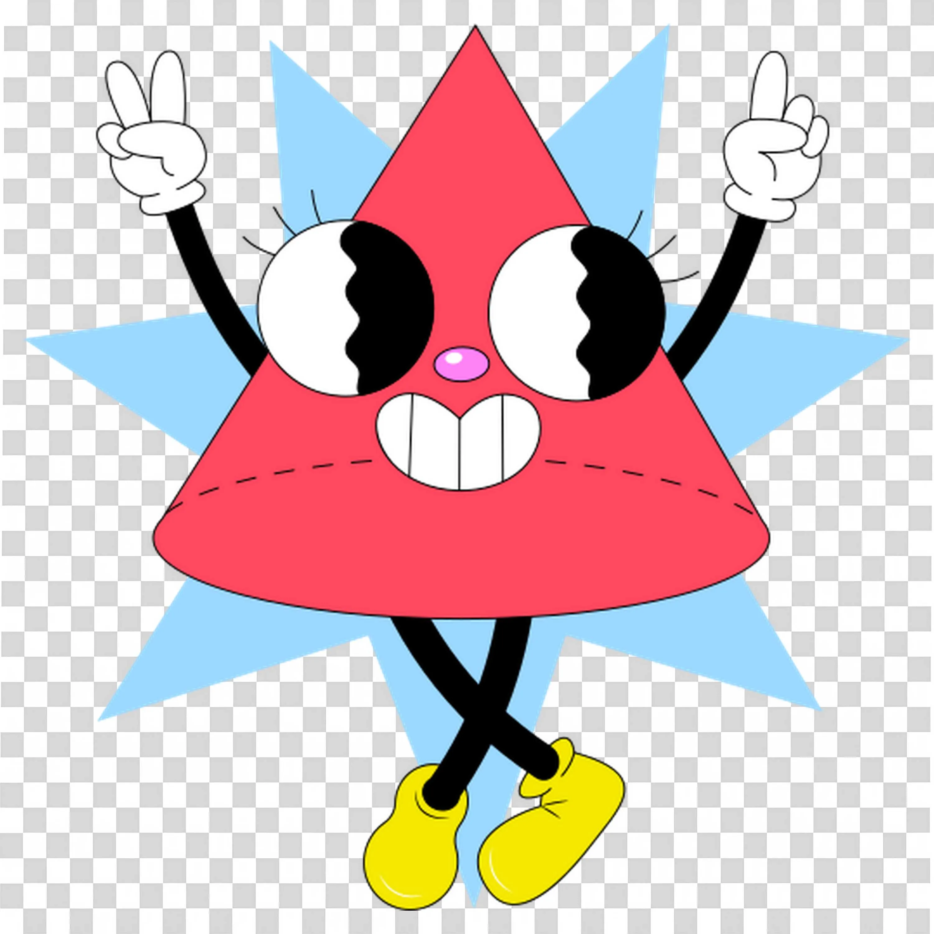 Red and Blue Star Character Smiling with Arms and Legs RAIsed