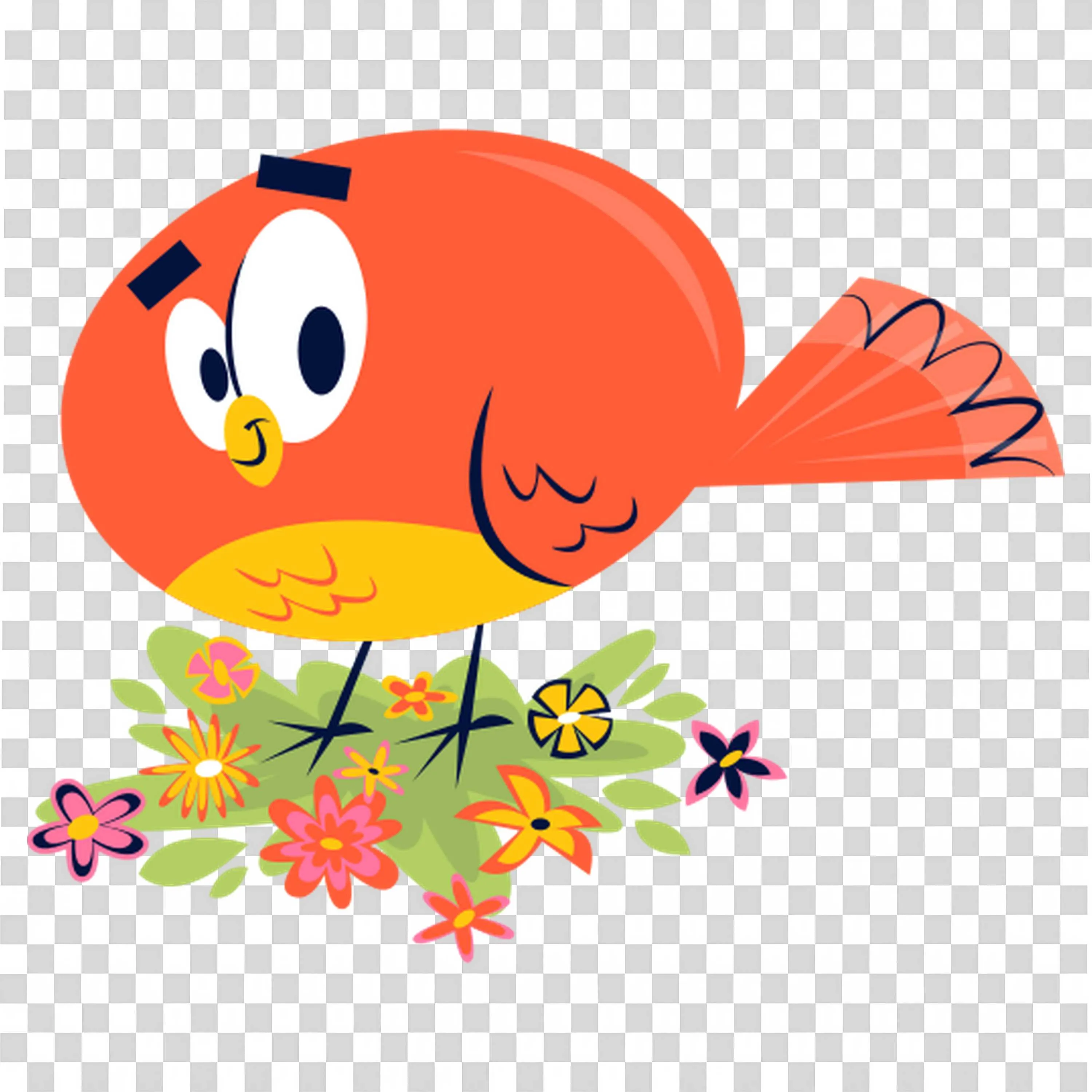 Red Bird Flying with Colorful Flower Bouquet Download PNG