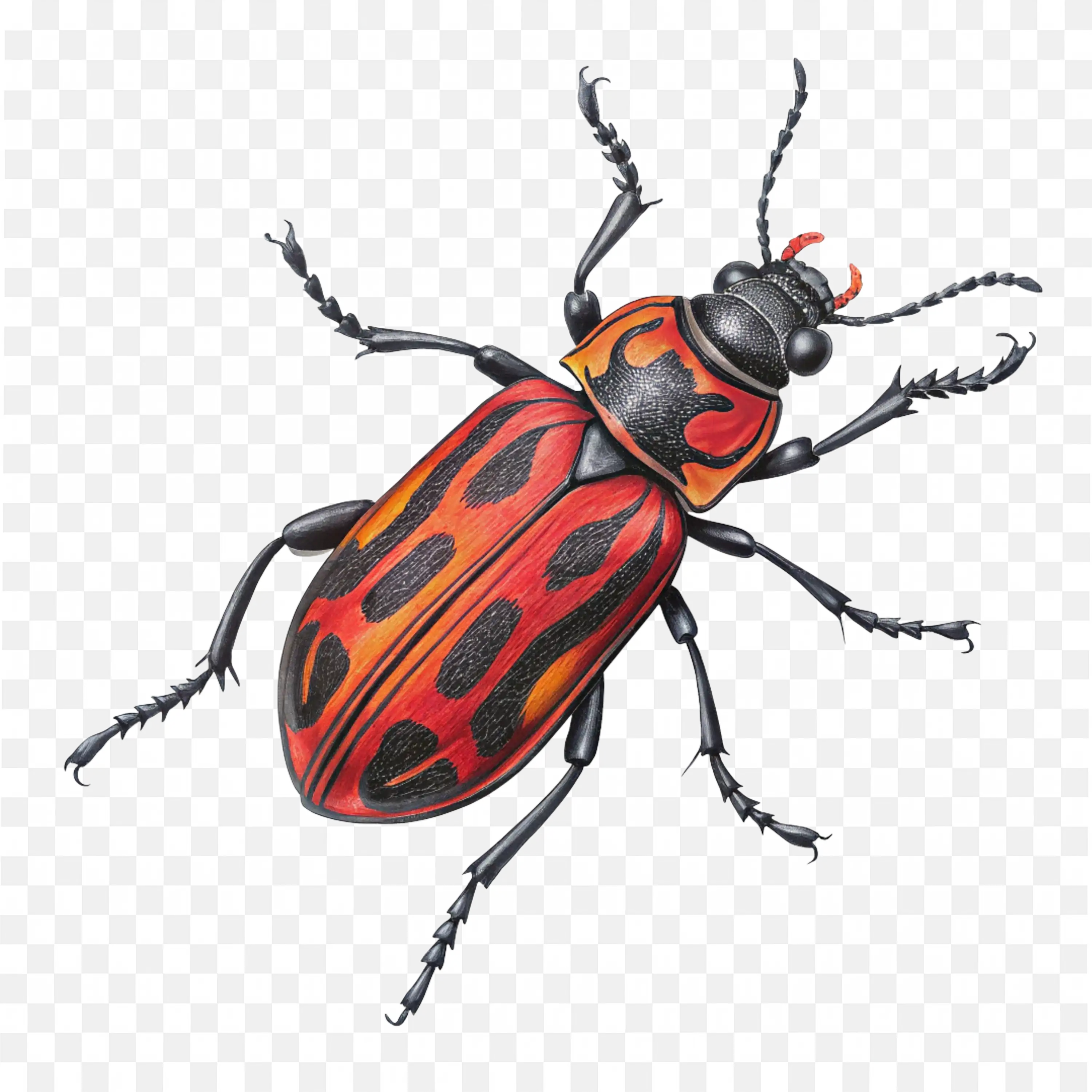 Red and Black Beetle PNG Realistic Insect Wildlife Graphic