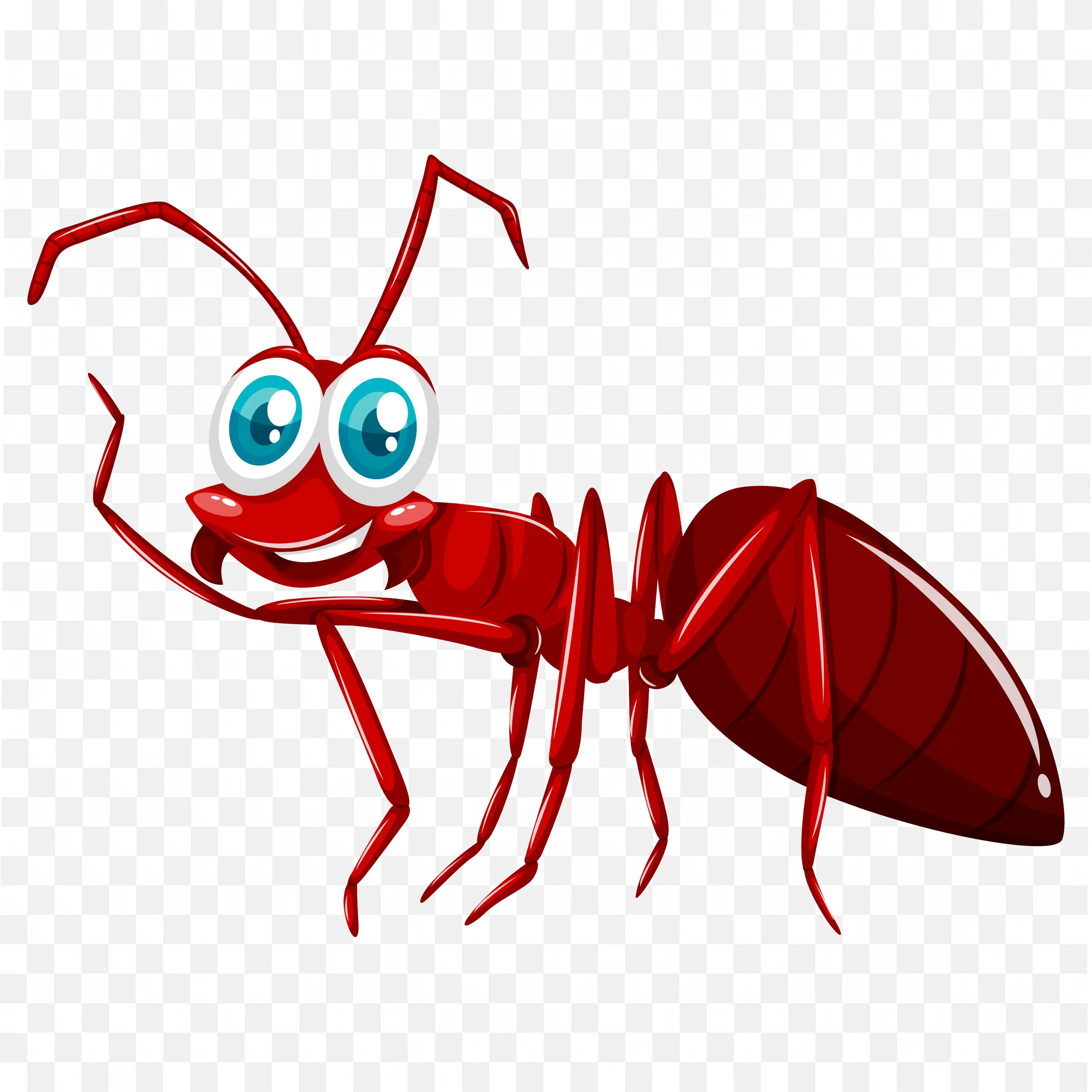 Red Cartoon Ant with Big Blue Eyes Smiling PNG Art