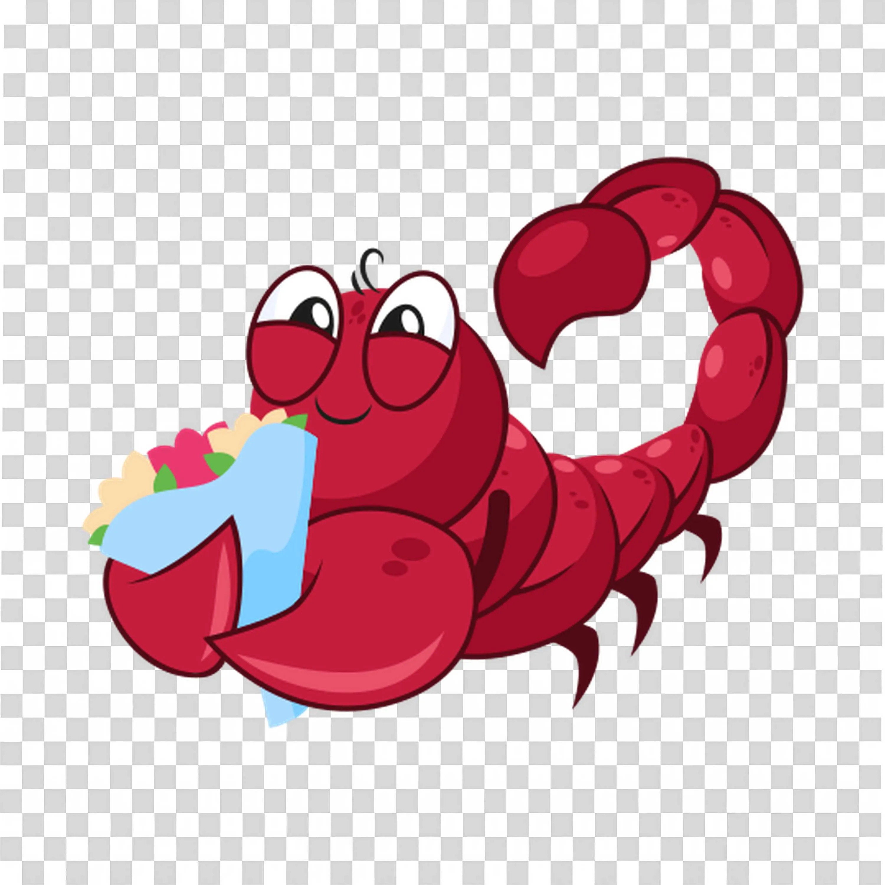 Red Cartoon Crab Holding a Flower Illustration Free PNG