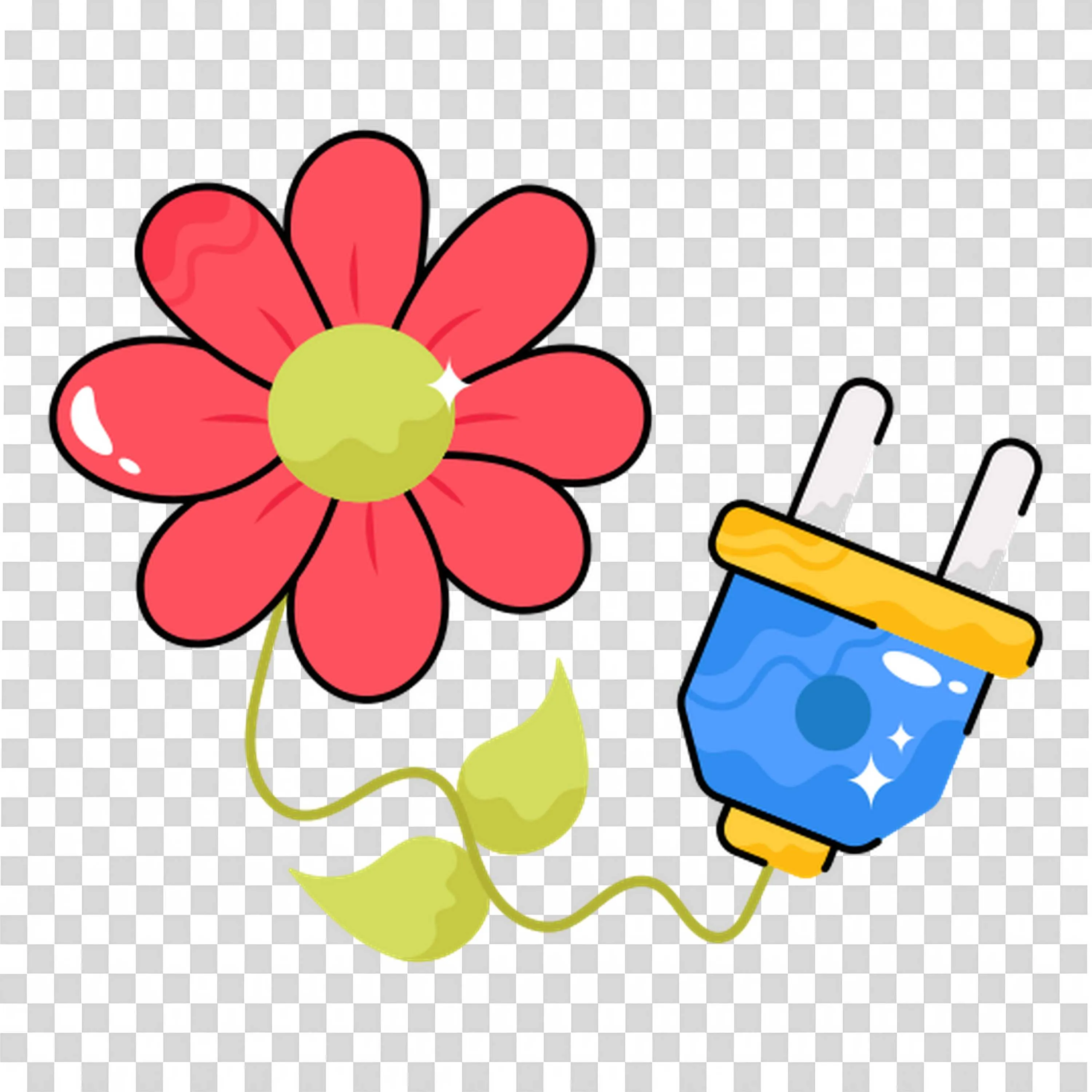 Red Flower with Plug Cable As Cartoon Character PNG