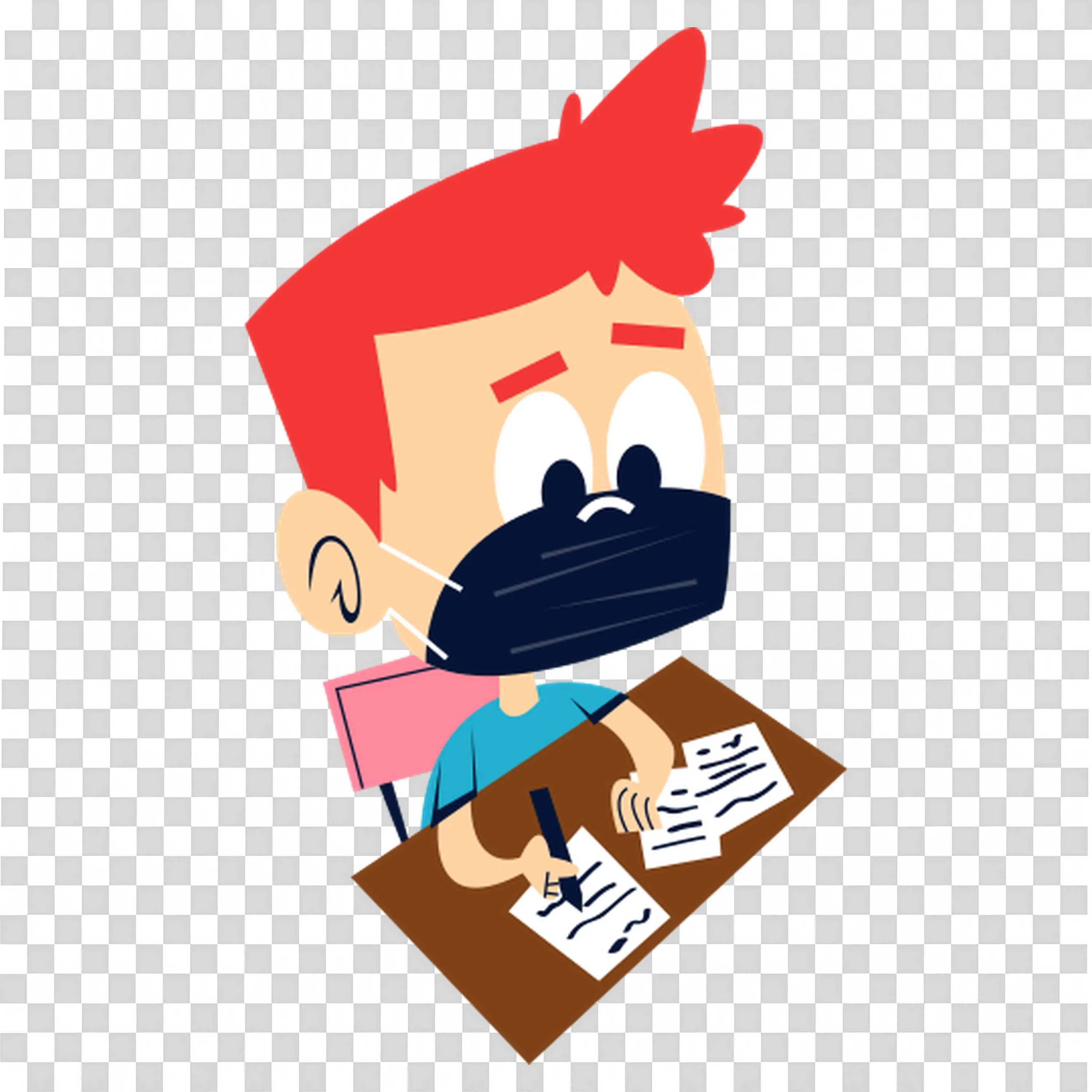 Red HAIred Student Reads with Full Focus and Joy Free Png