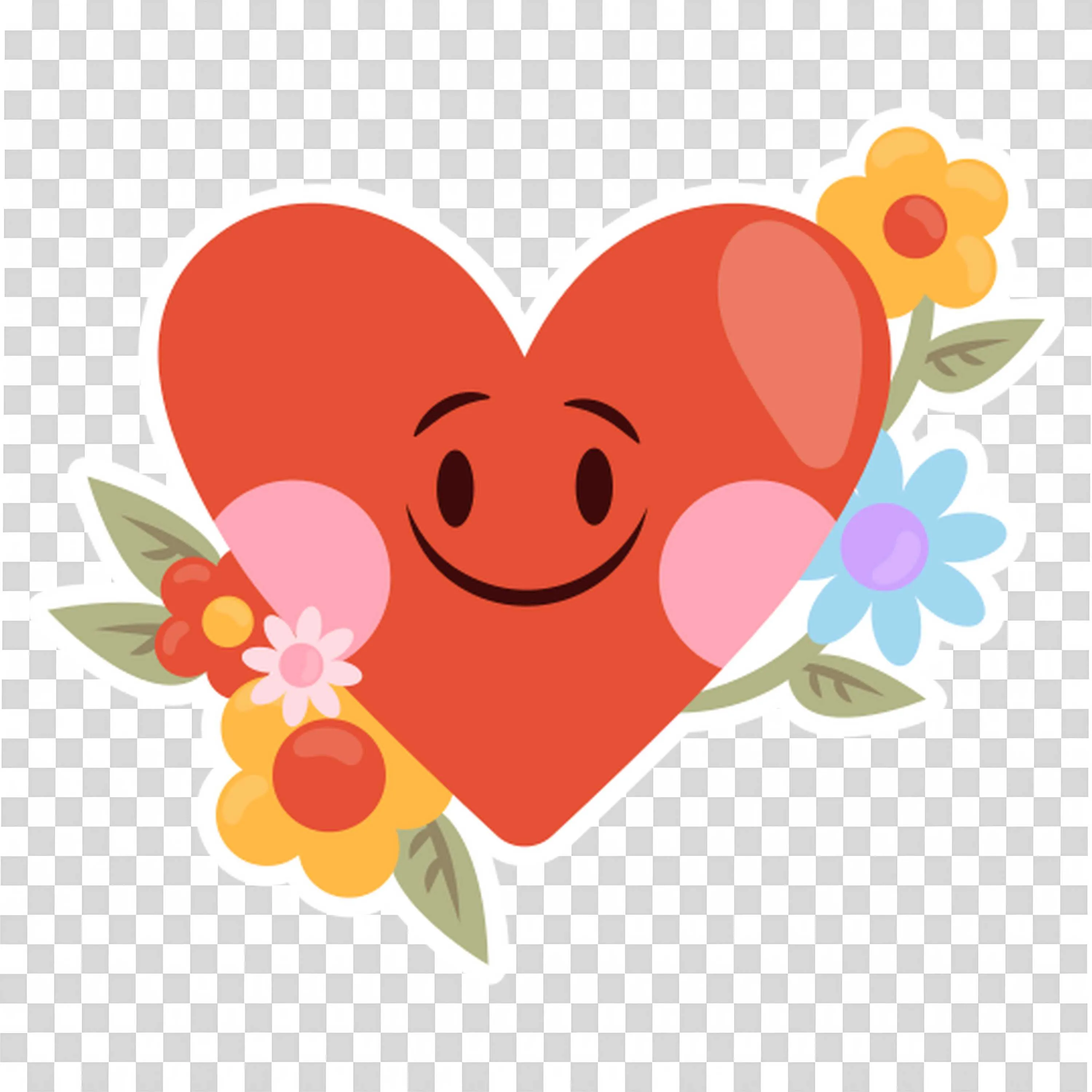 Red Heart Character Holding Flowers with Happy Smiling Face