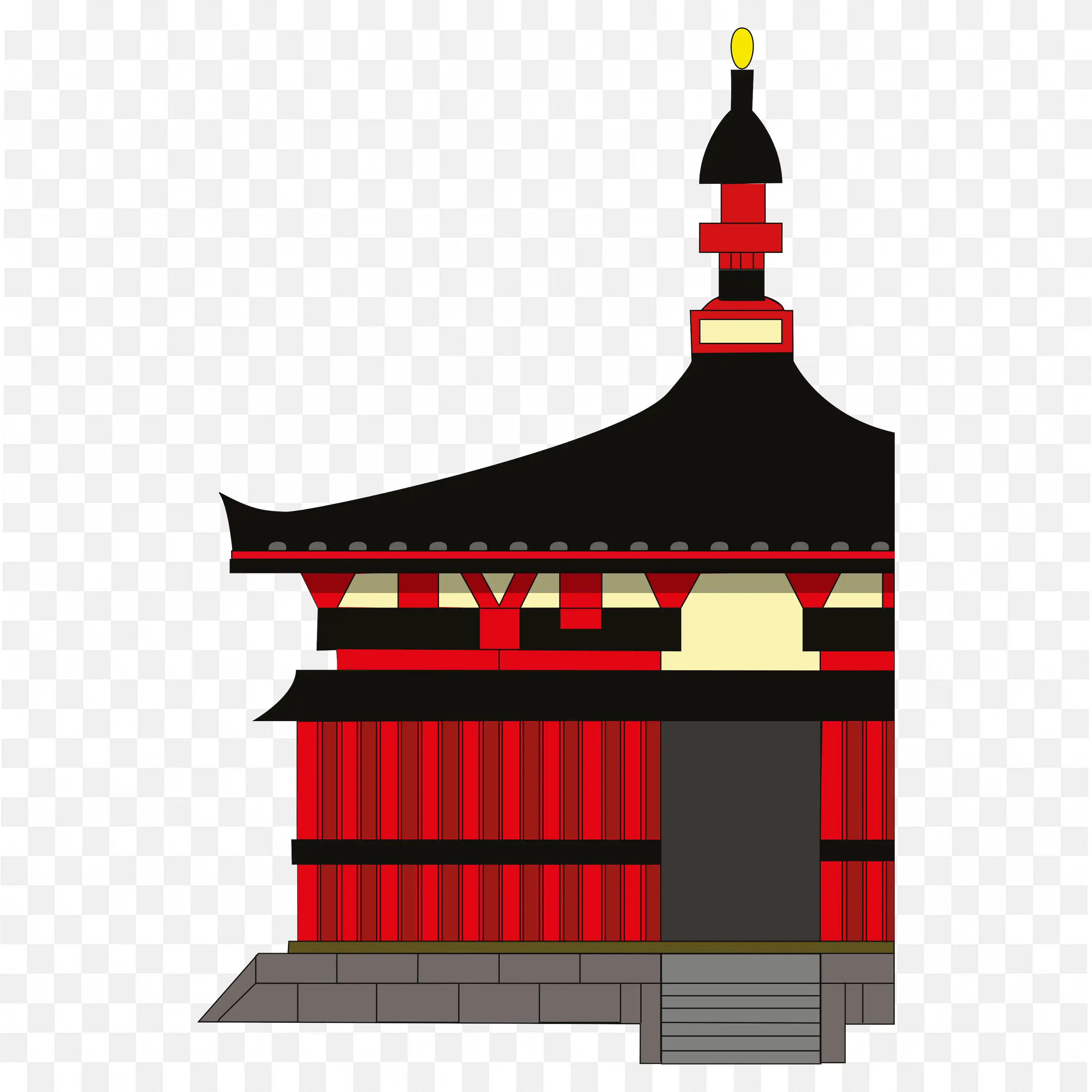 Red Pagoda Temple with Lanterns Cartoon PNG Clipart