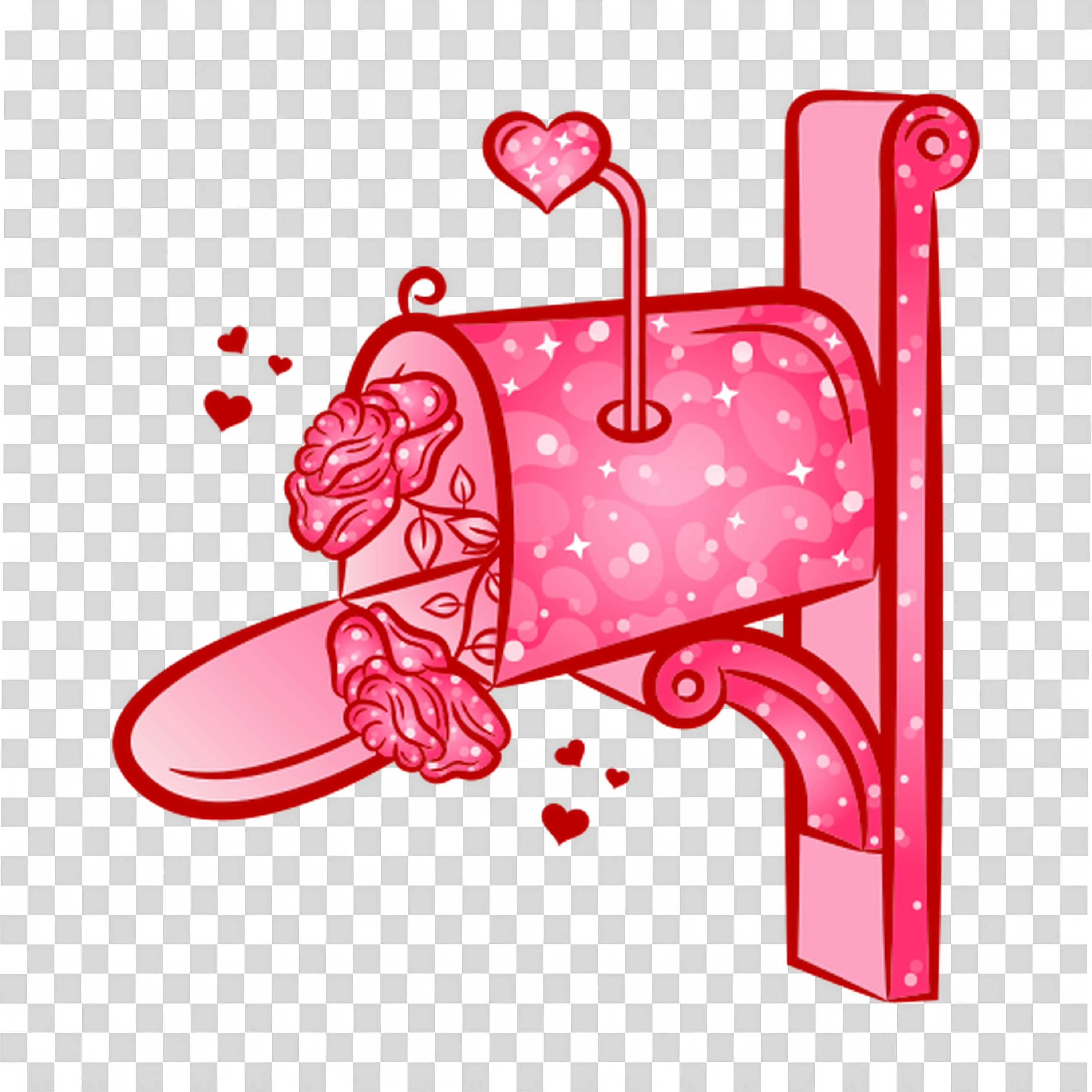 Red Water Pump with Flowers Flowing Out in Style PNG