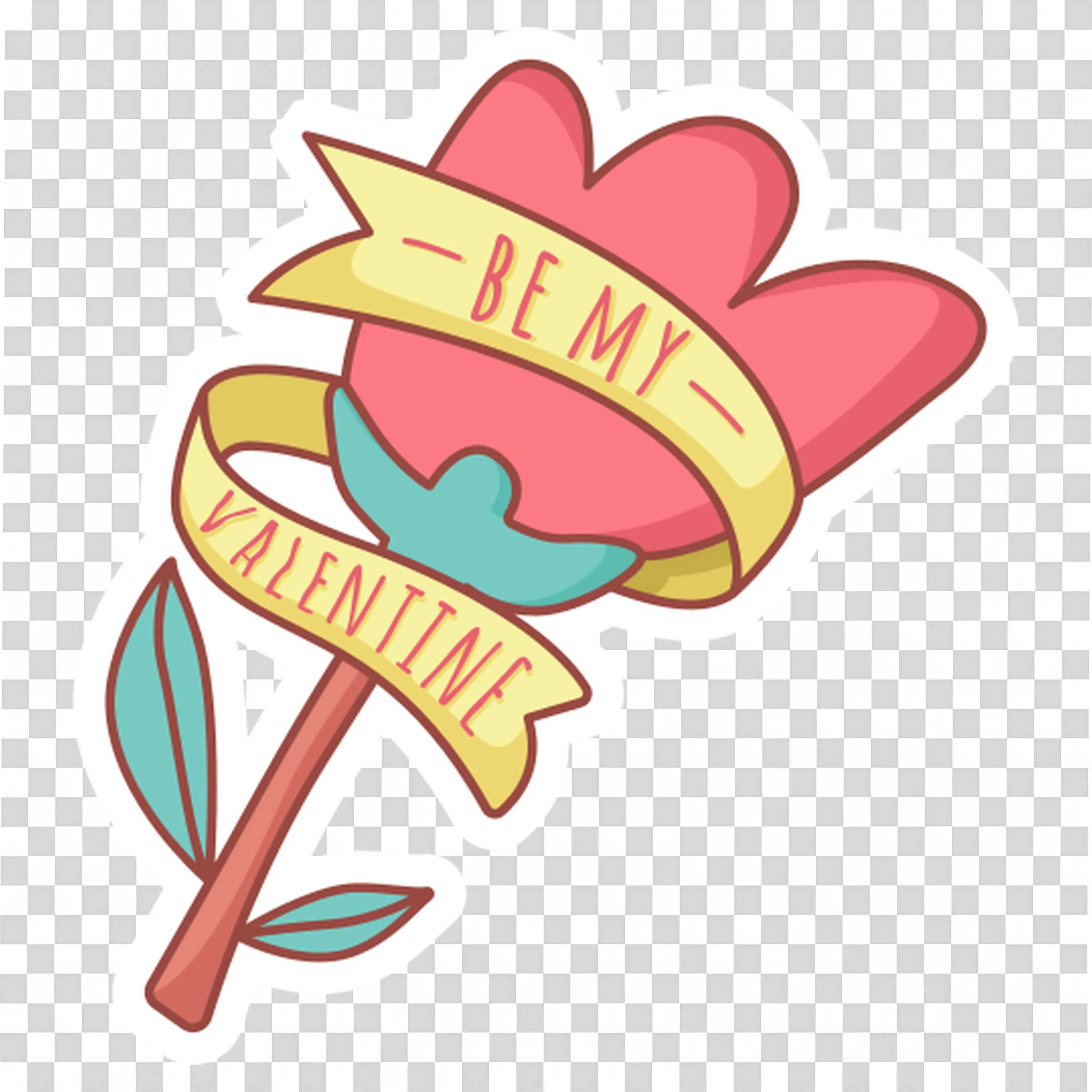 Ribbon with Be My Valentine and Flower Bouquet PNGImage