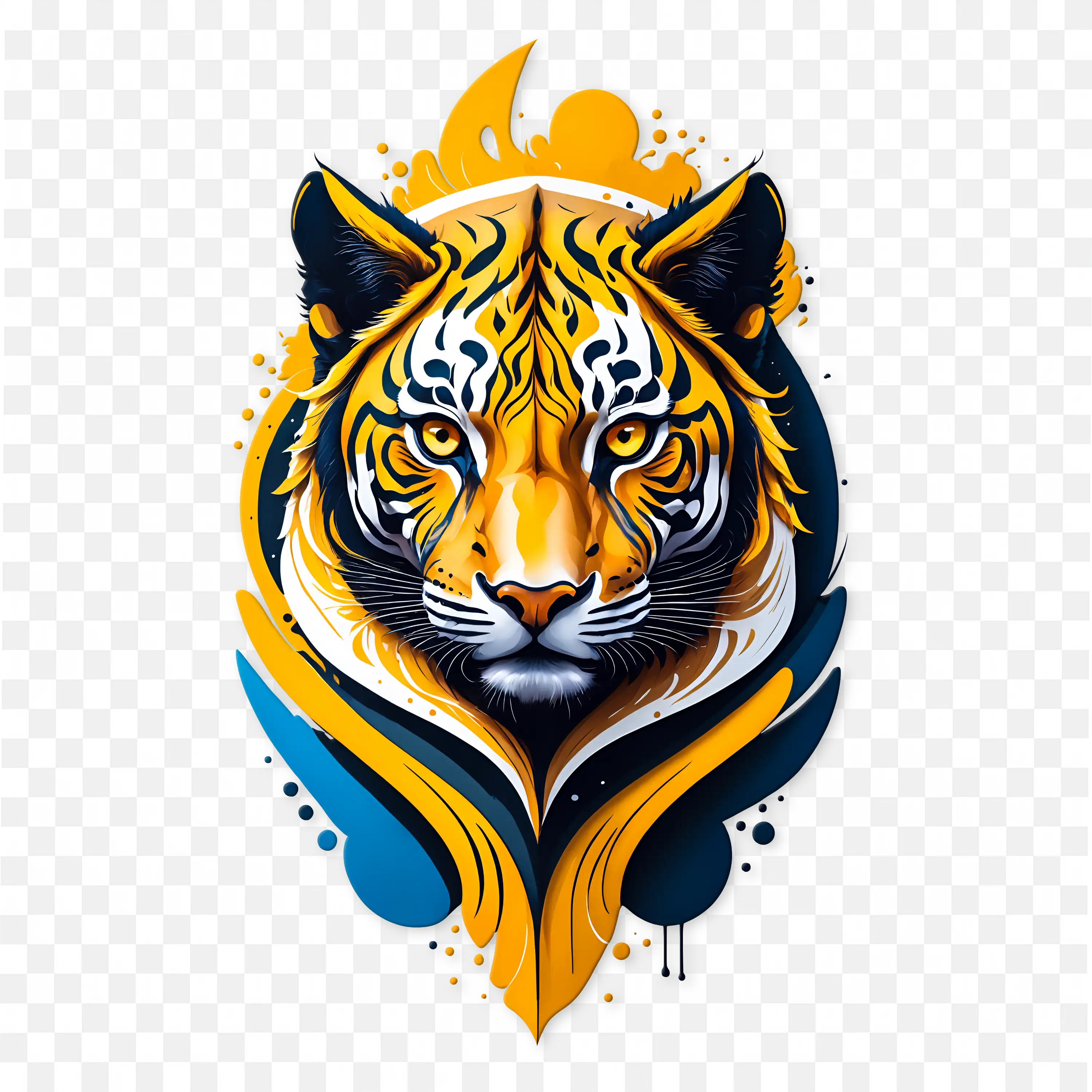 Roaring Tiger Shield Emblem in Blue and Gold PNG Clipart