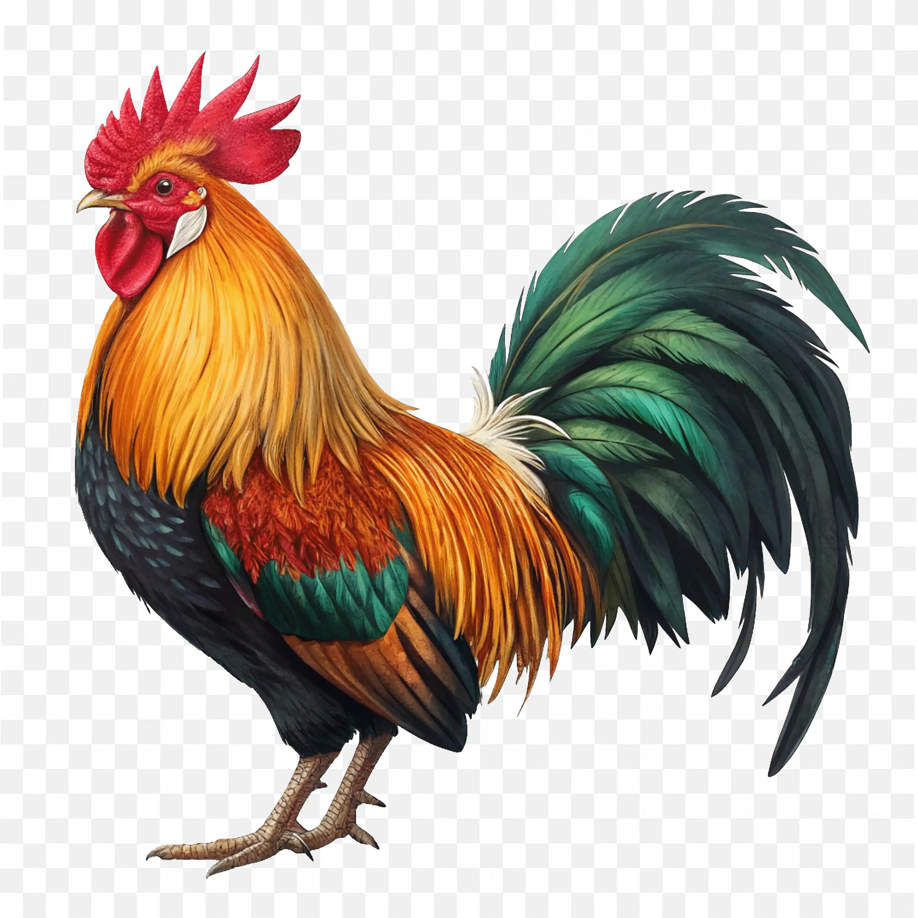 Rooster Back View PNG Realistic Farm Bird Wildlife Art