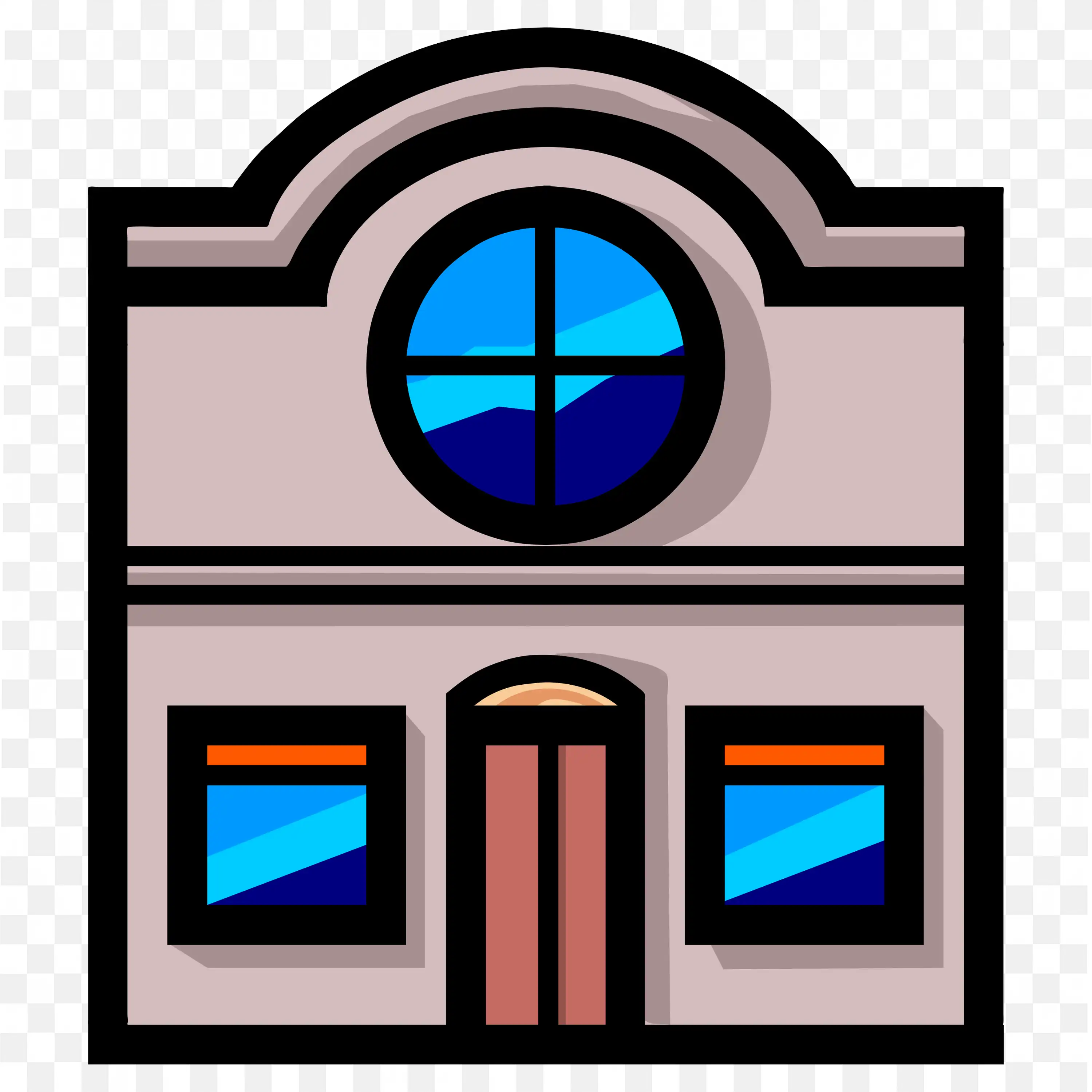 Round Modern Building Front View Icon Style PNG Clip