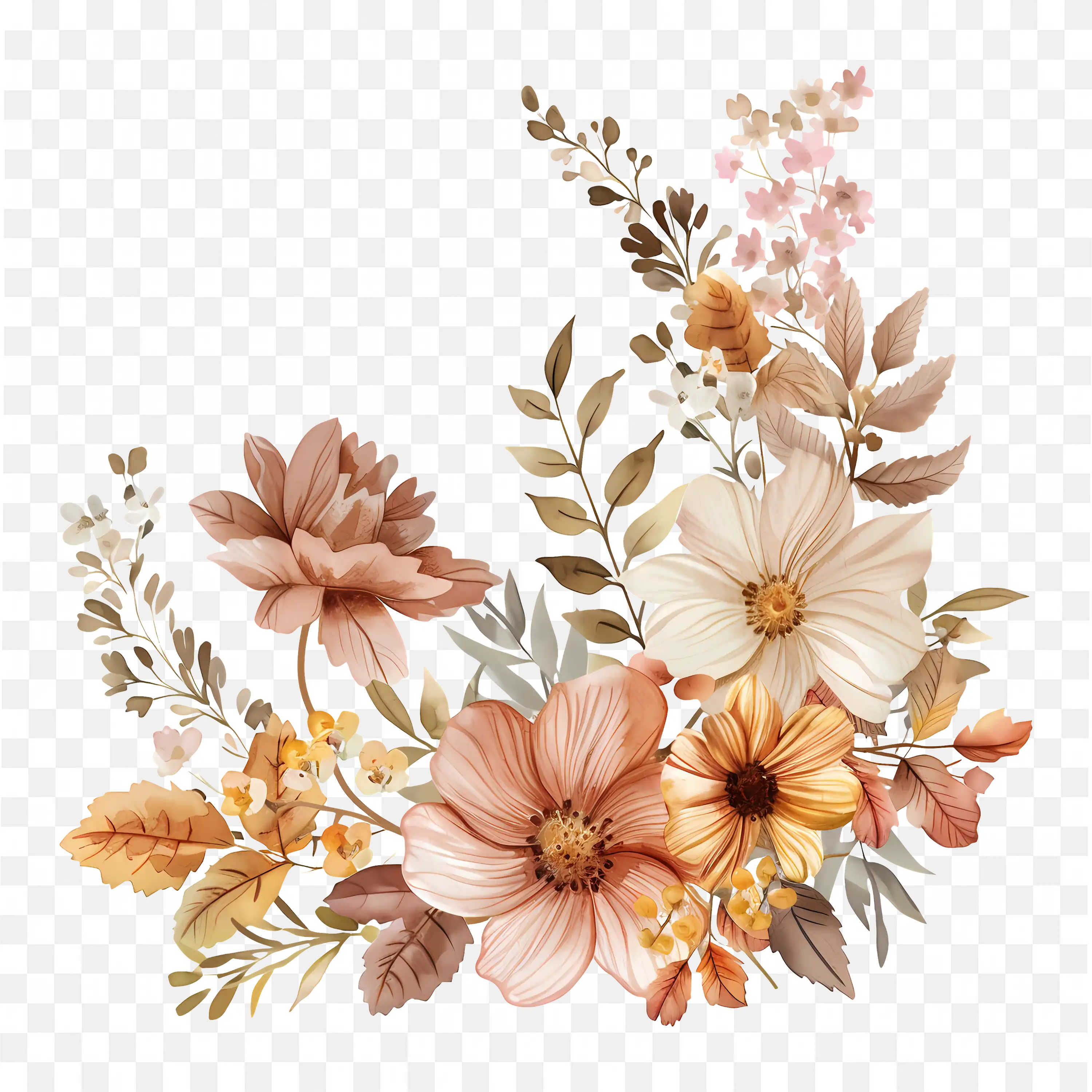 Rustic Floral Bouquet Vintage Nature Art PNG Design