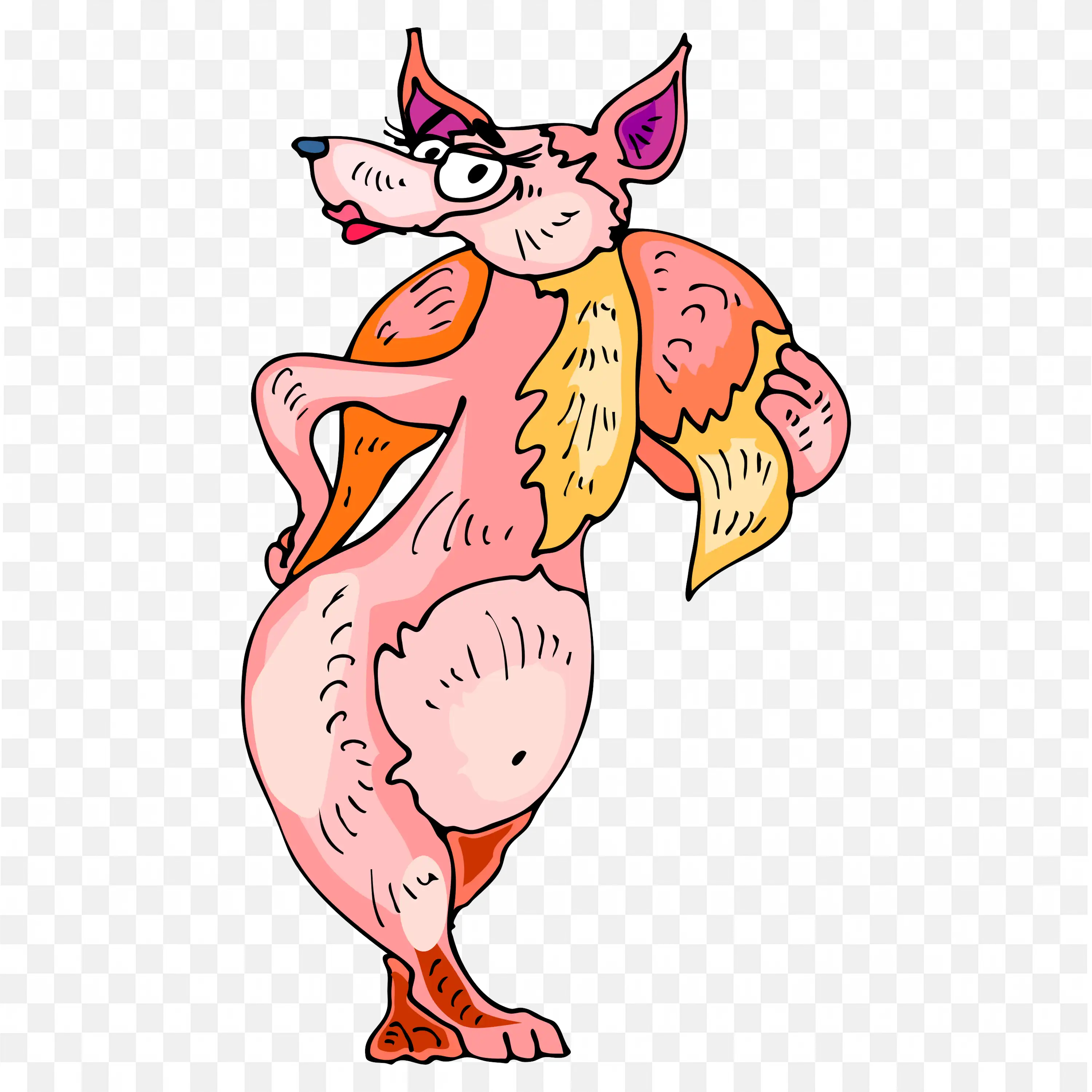 Sassy Pink Fox Cartoon Cute Upright Anthropomorphic Art