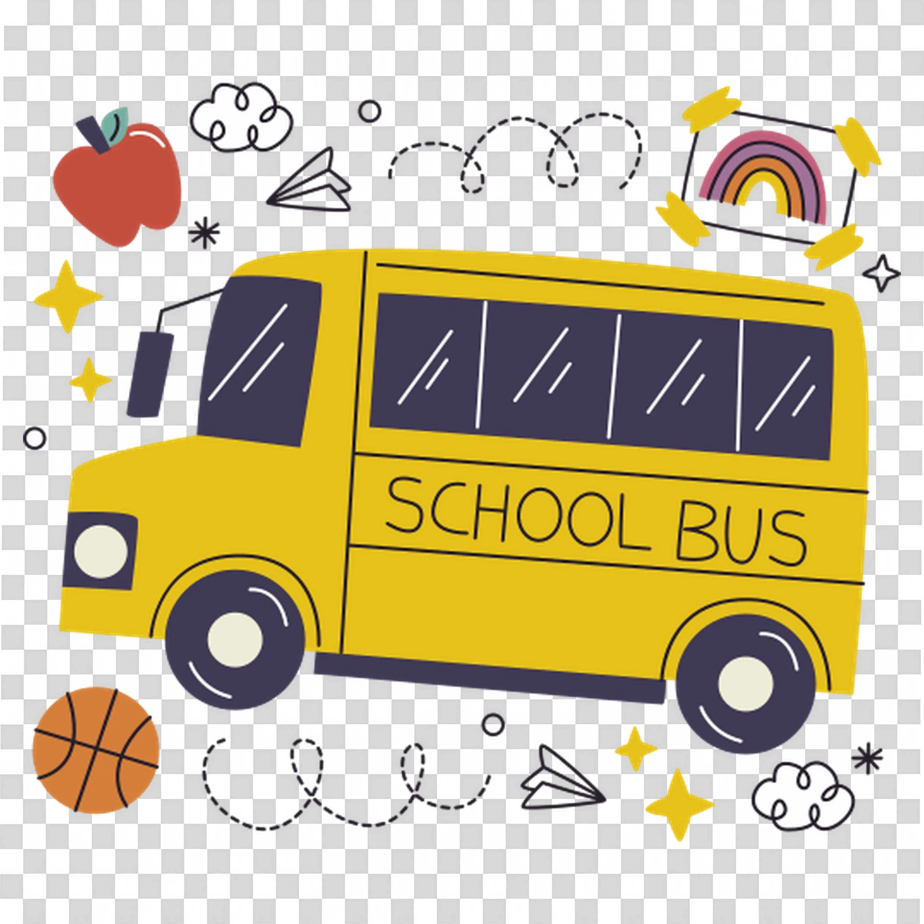 School Bus Arrives with Happy Students Inside Free Png