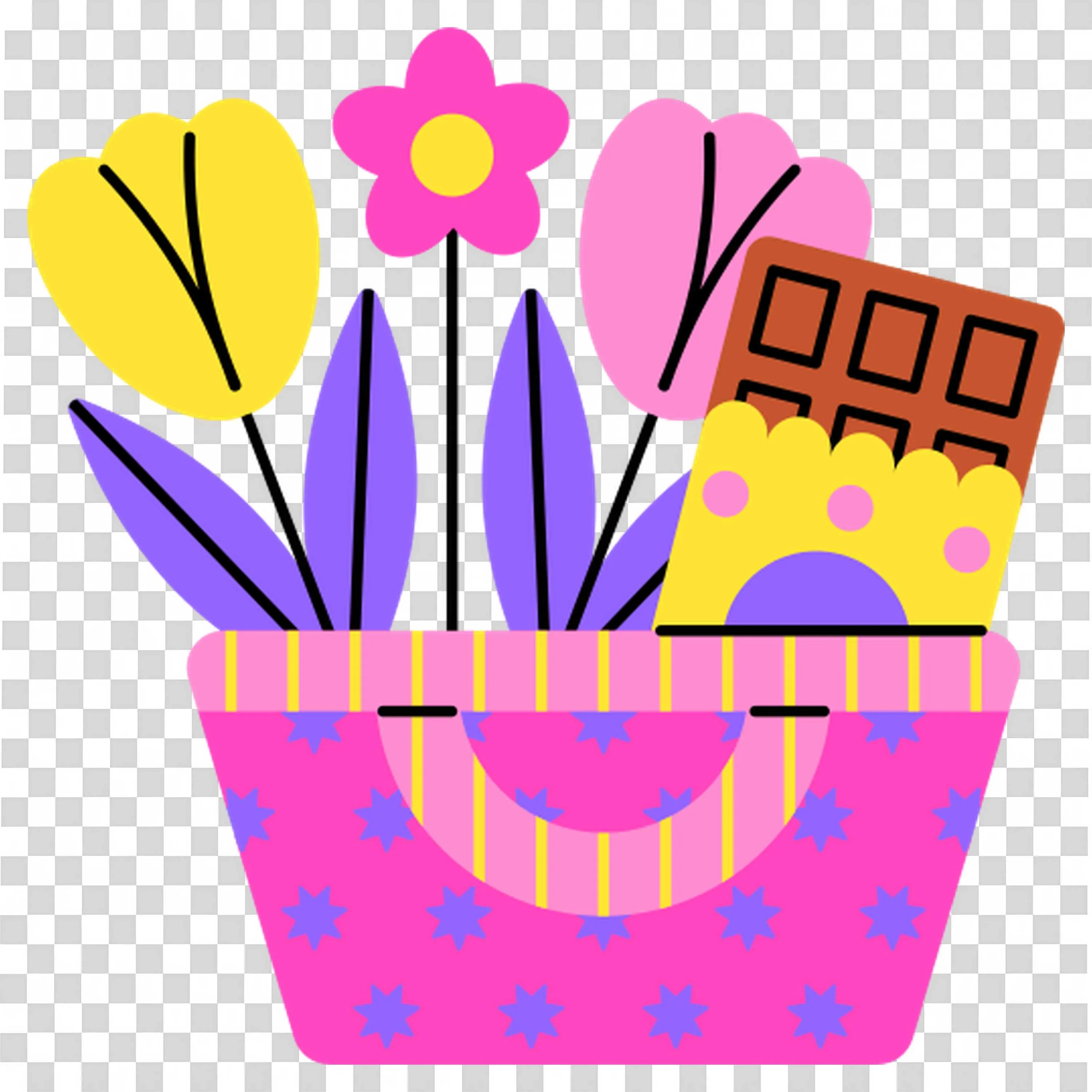 Shopping Bag with Flowers and Chocolate Bar PNGImage