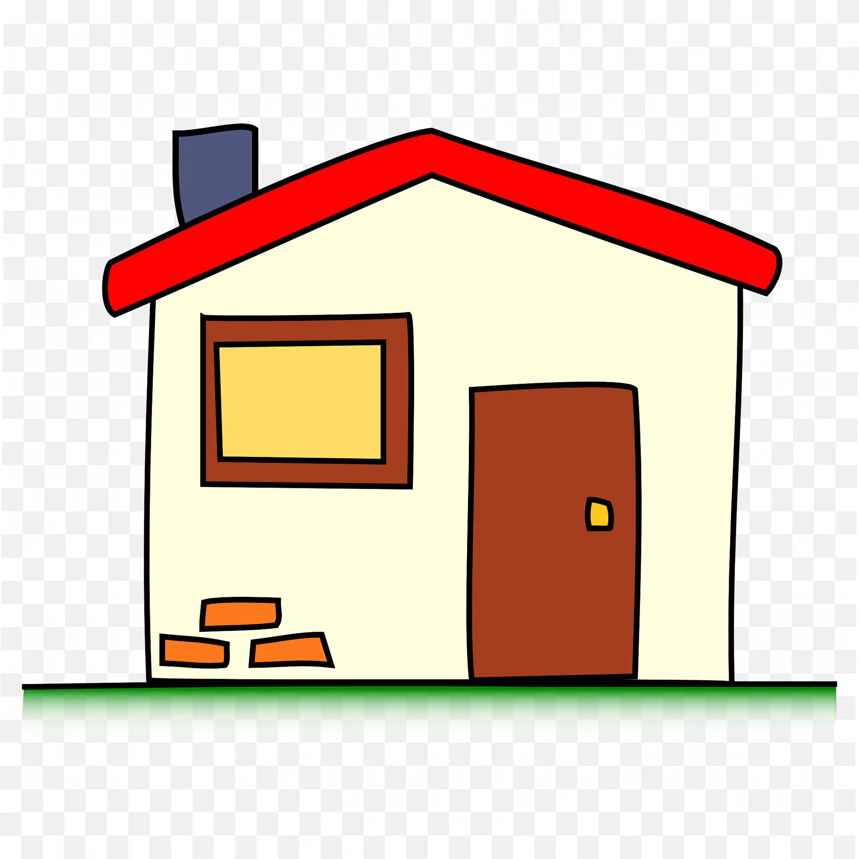 Simple House with Red Roof and Door Home PNG Clipart