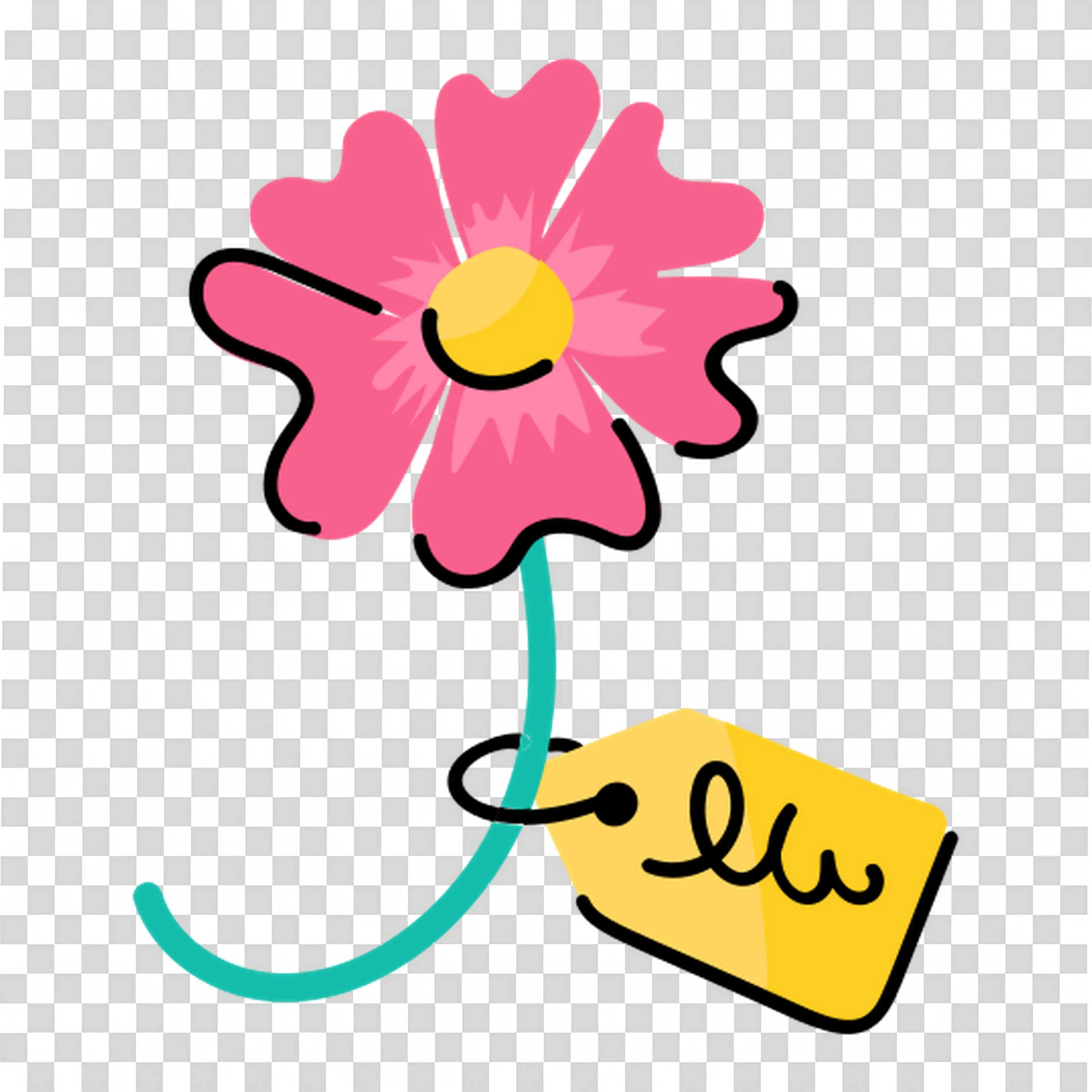 Single Flower with Tag Represents Sweet Love Free PNG