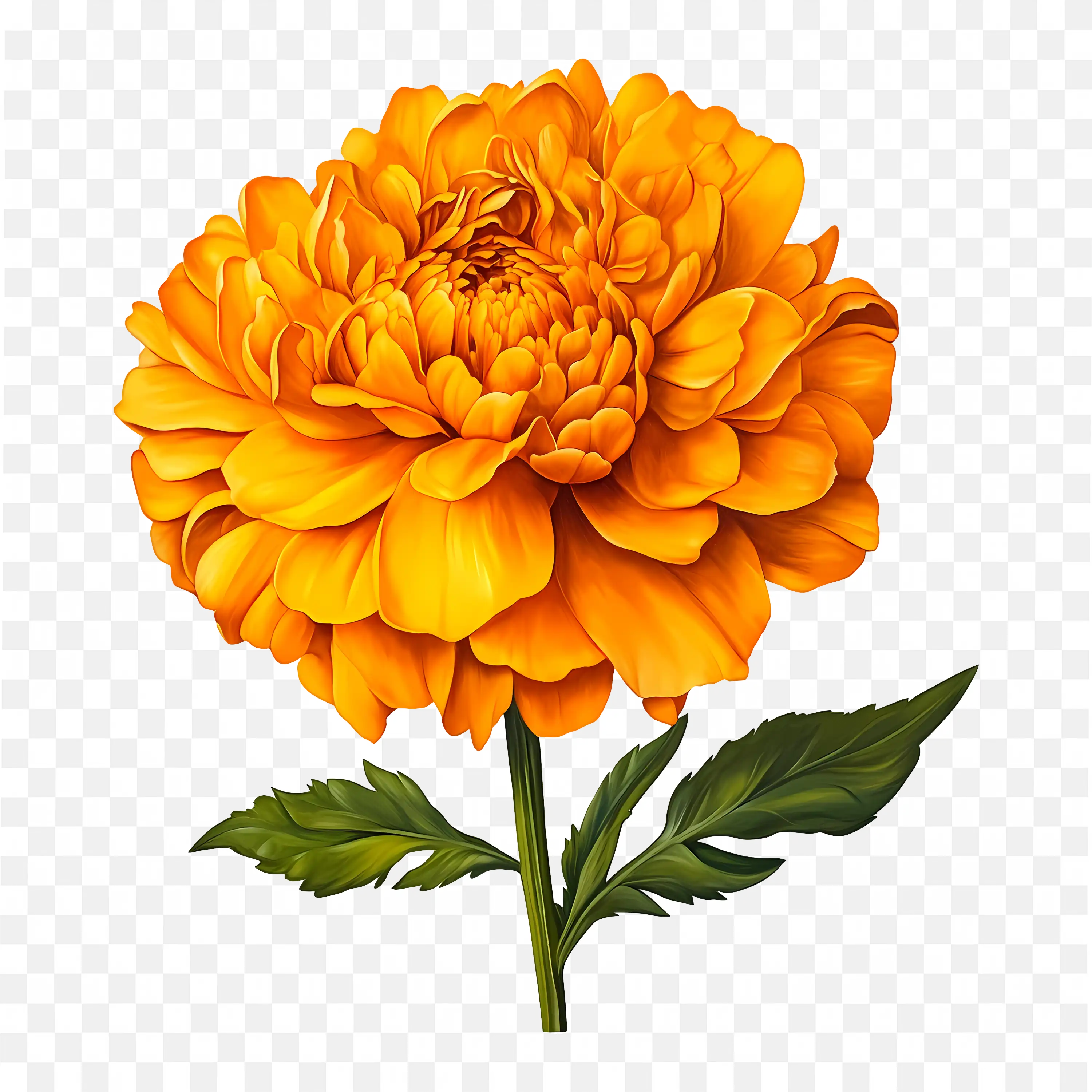 Single Orange Marigold Flower Blooming Isolated on White