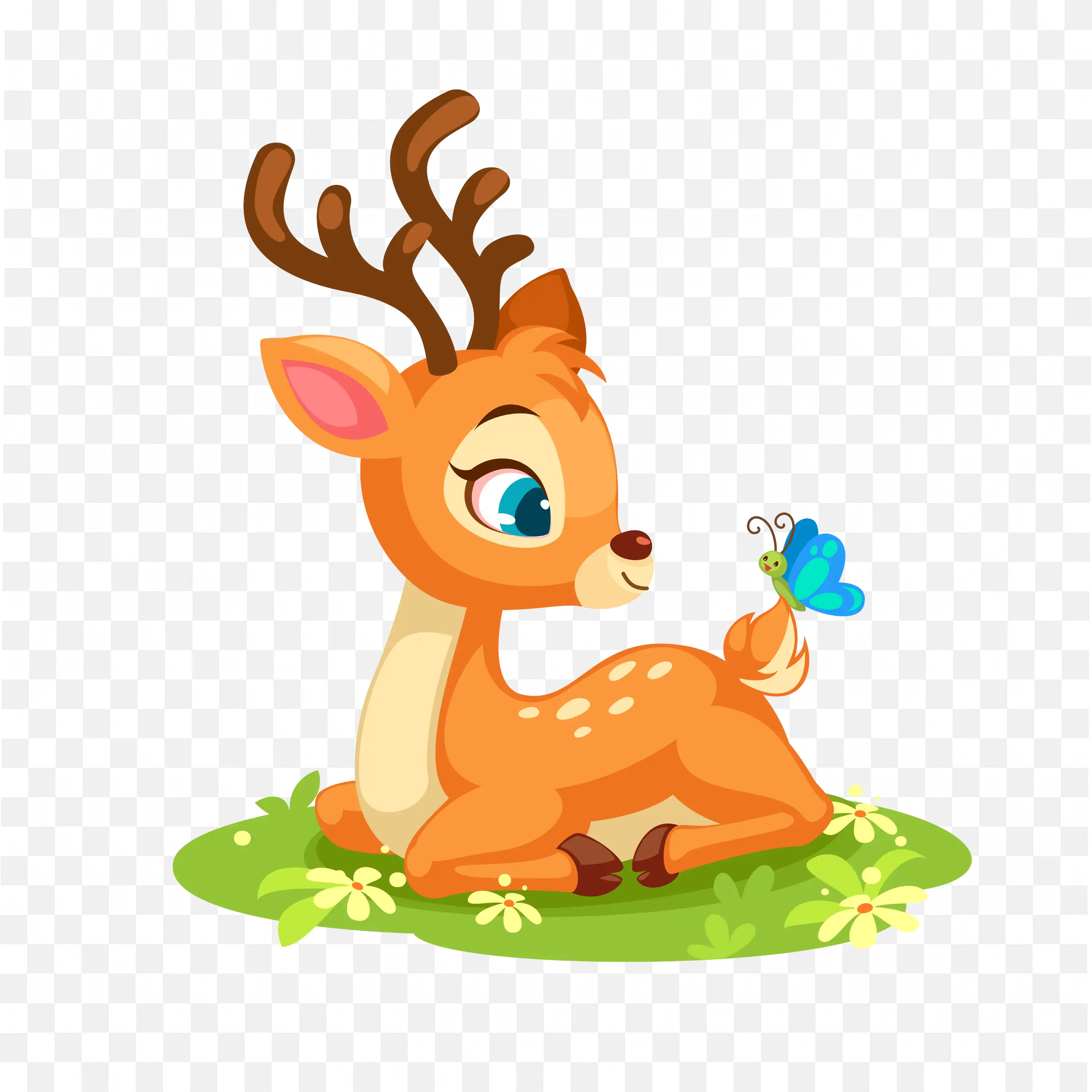 Sitting Deer PNG Cute Fawn Forest Cartoon Illustration